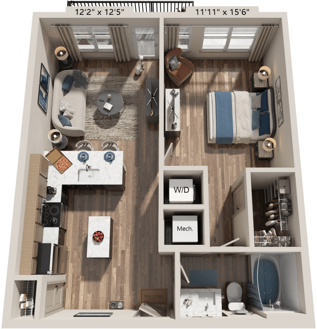 1 Bed 1 Bathroom floorplan at The River, Chester, Virginia