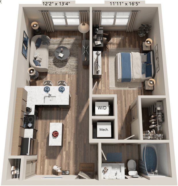 1 Bedroom 1 Bathroom floorplan at The River, Chester