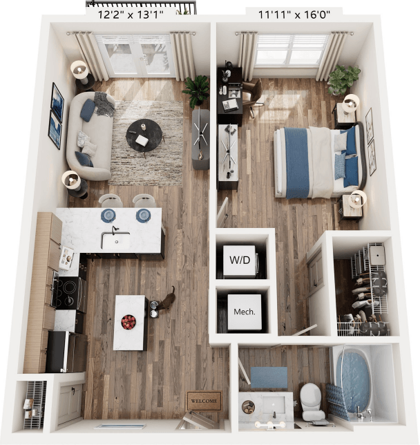 One Bed floorplan at The River, Virginia
