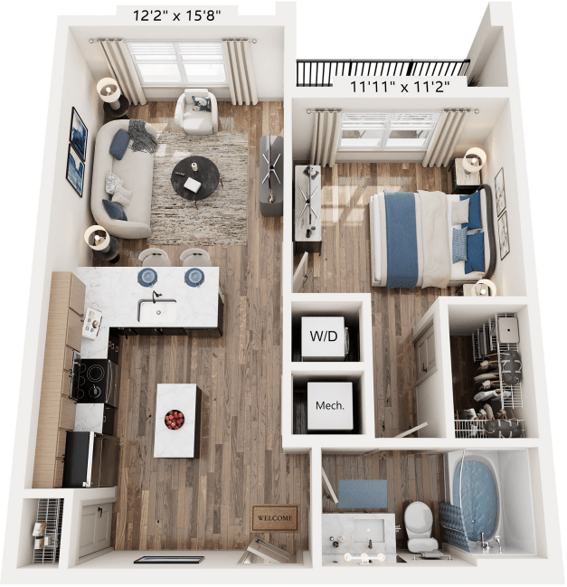 1 Bed One Bath floorplan at The River, Chester, VA