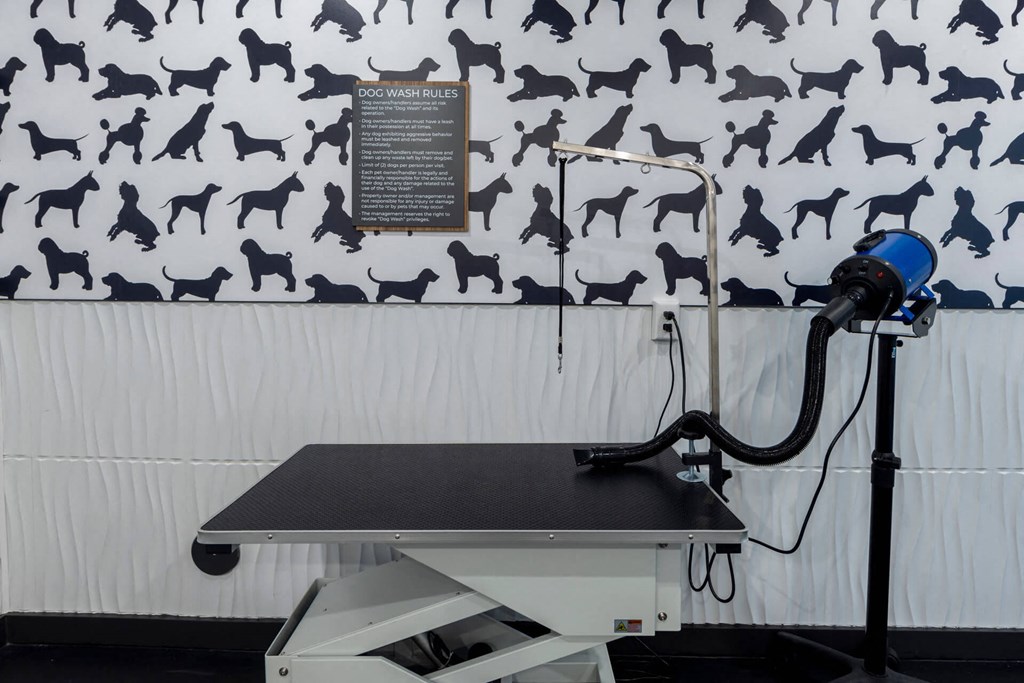 a treadmill with a dog wallpaper in the background at Tapestry West, Richmond