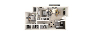 a floor plan of a 1 bedroom apartment at Misty Ridge Apartments, Woodbridge