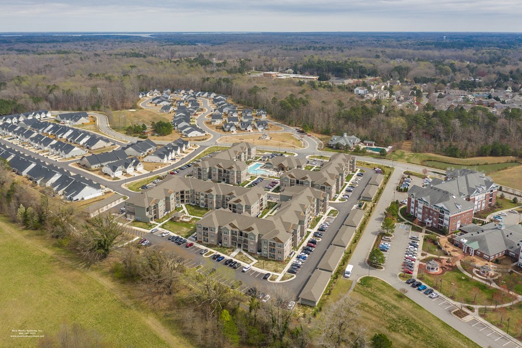 an aerial view of a large complex of houses at The Whitworth, Virginia