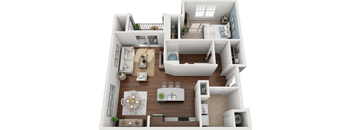 3D floor plan with one bedroom layout | 860 Sq. Ft.at Colony at Centerpointe Apartments, Midlothian, VA 23114