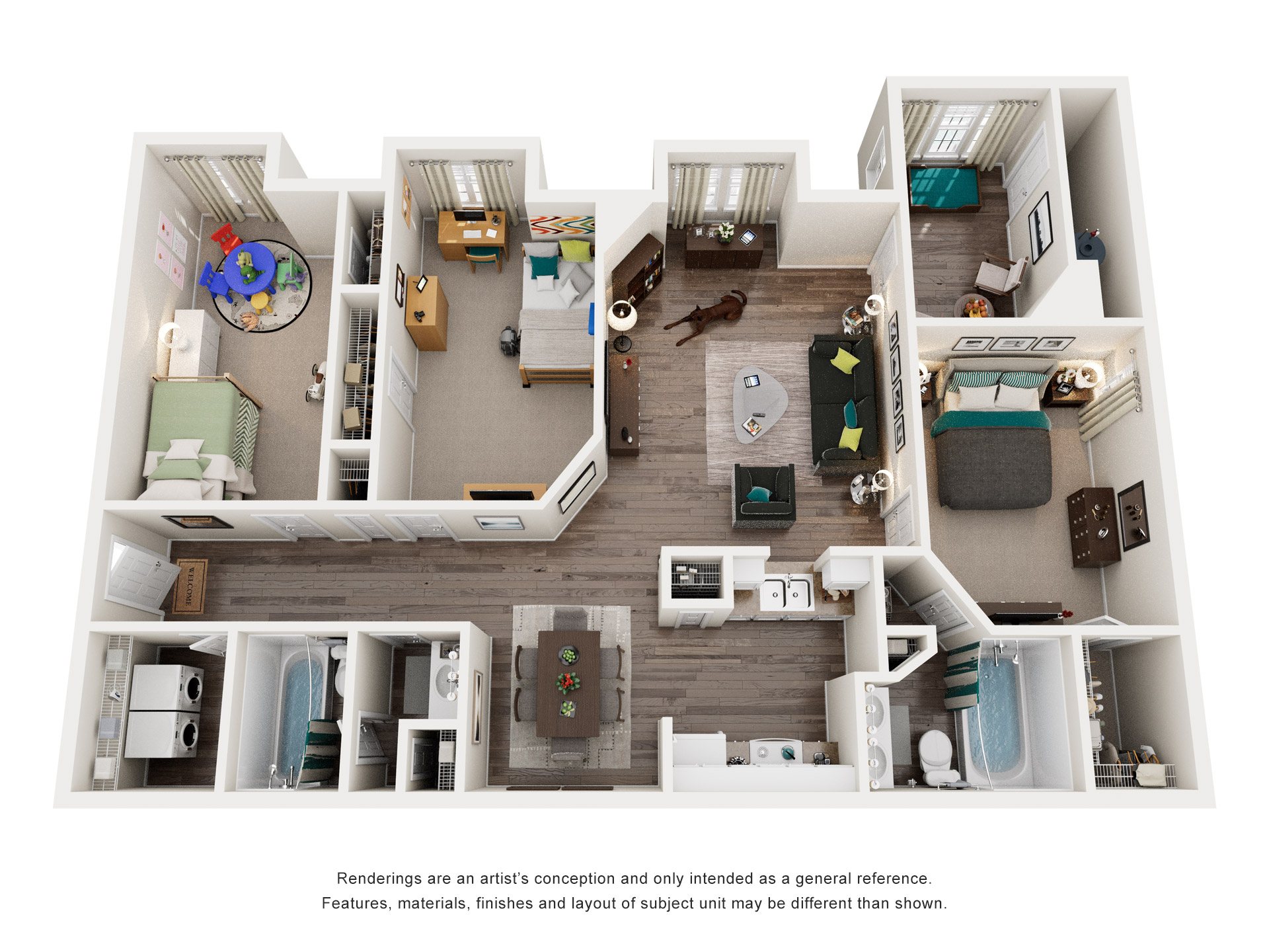 3 Bed 2 Bath Floor Plan | 1,418 Sq. Ft. at Abbington Place Apartments, Greensboro, 27407