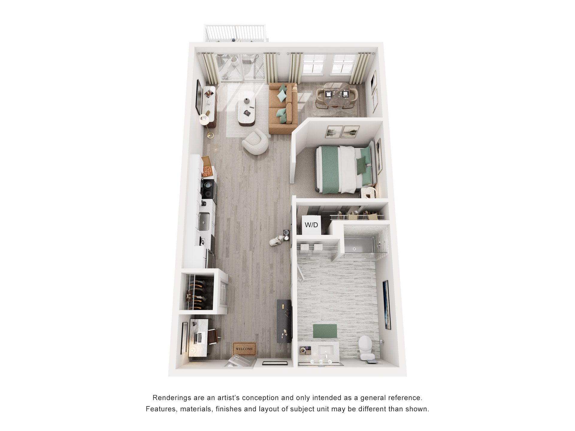 1 Bed 1 Bath Floor Plan | 608 Sq. Ft. at Lyric at Norton Commons Apartments, Prospect, KY 40059