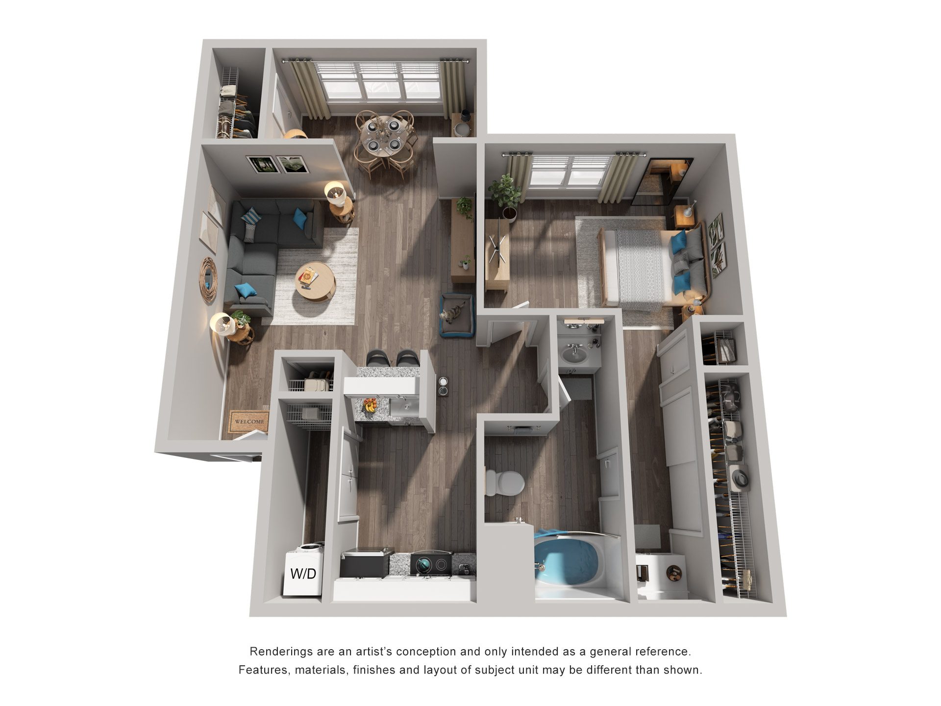 1 Bed 1 Bath Floor Plan | 790 Sq. Ft. at Trails at Short Pump Apartments in Richmond, Virginia, 23233