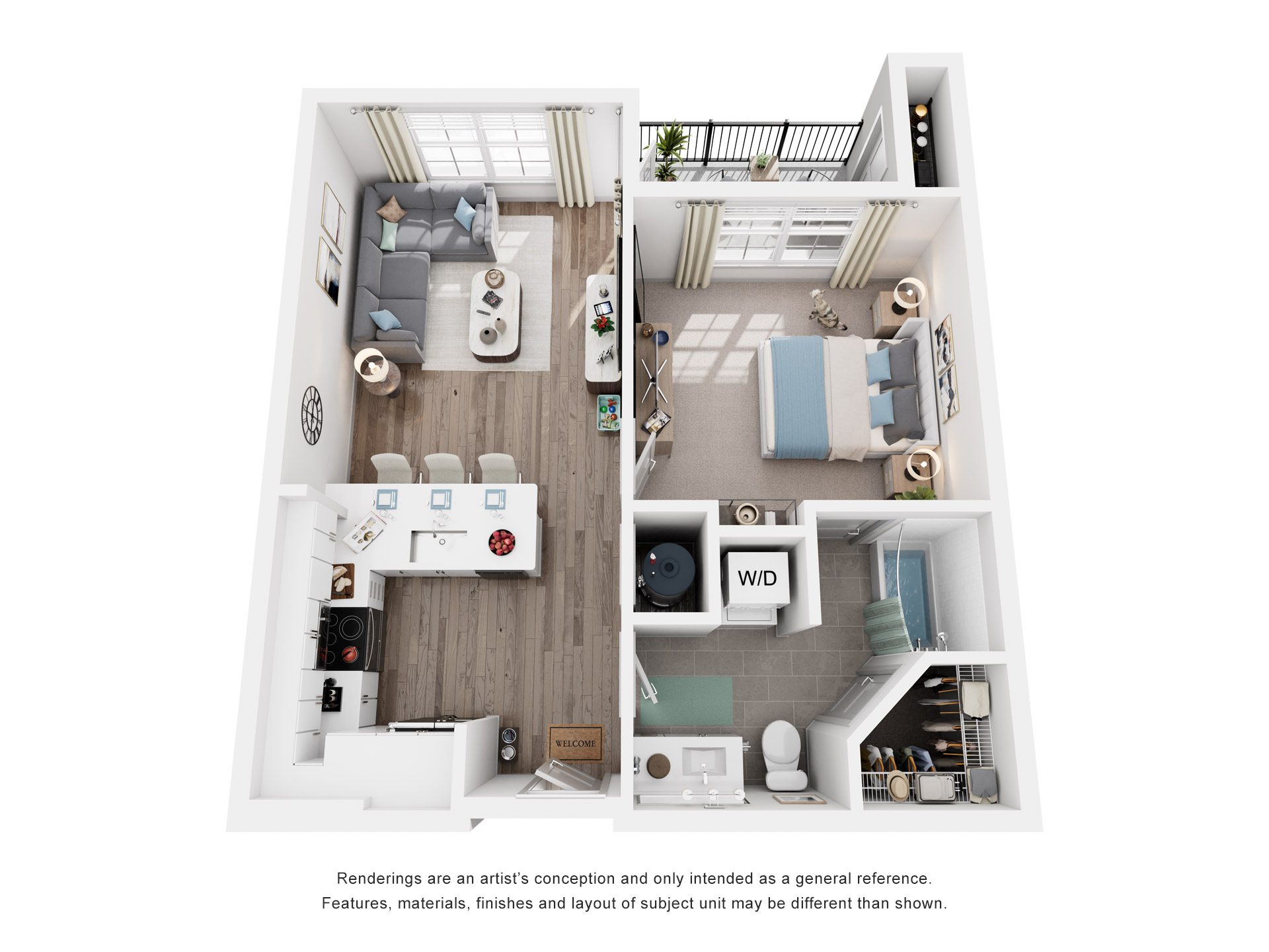 1 Bed 1 Bath Floor Plan | 629 Sq. Ft. at Canopy at Ginter Park Apartments in Richmond, Virginia 23227