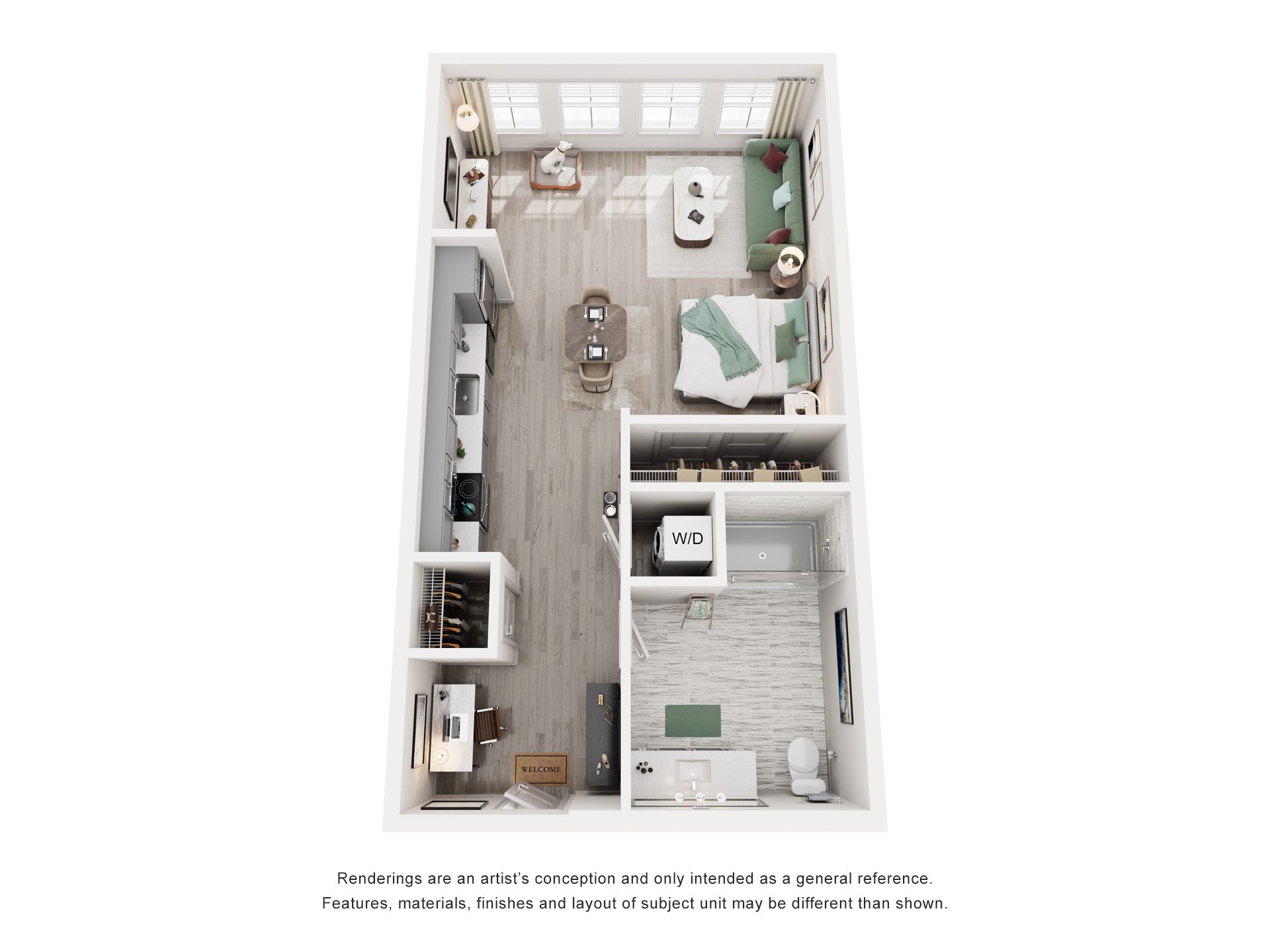 Studio 1 Bath Floor Plan | 540 Sq. Ft. at Lyric at Norton Commons Apartments, Prospect, Kentucky 40059