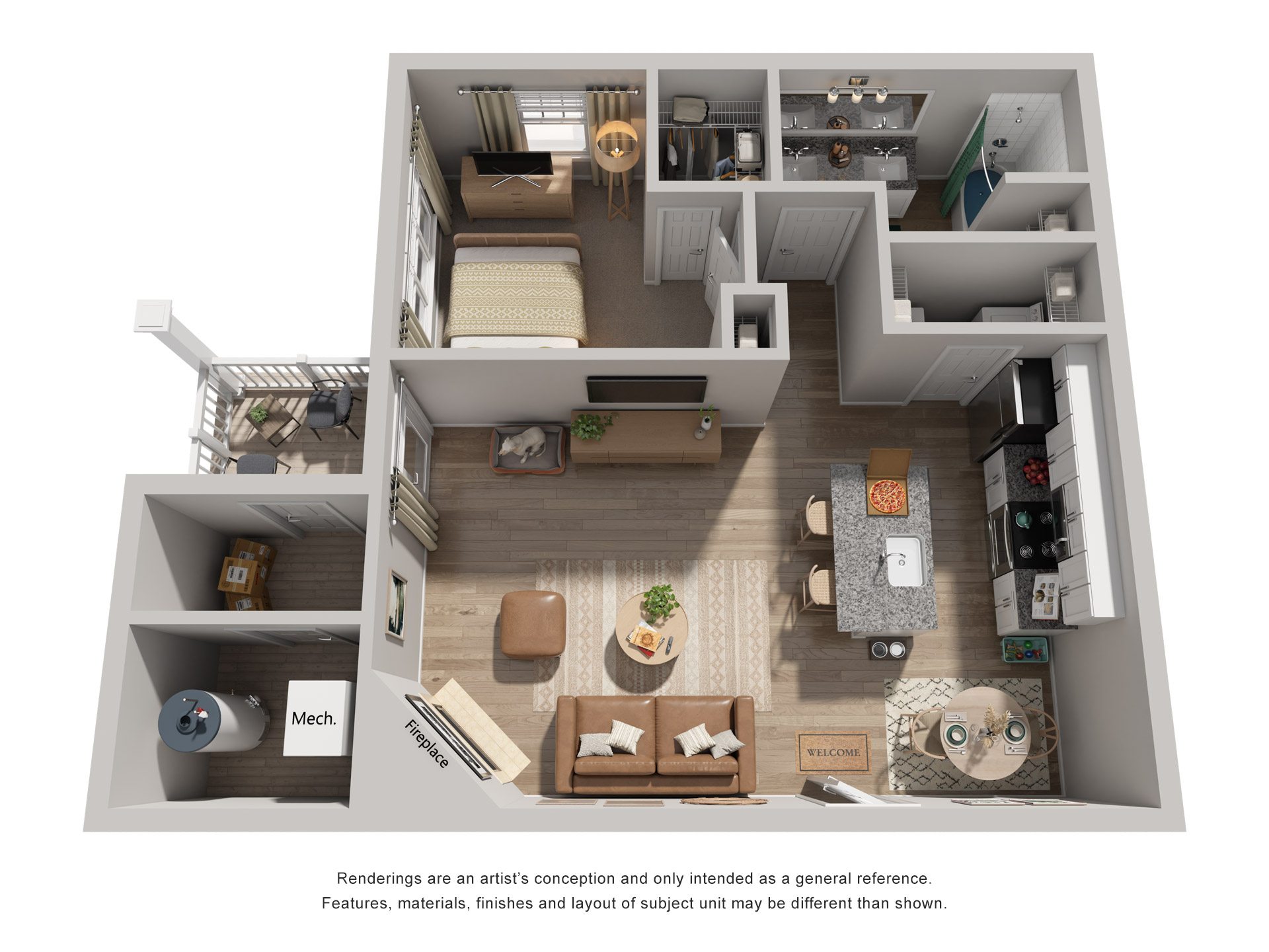 1 Bed 1 Bath Floor Plan | 946 Sq. Ft. at SomerHill Farms Apartments, Gainesville, VA