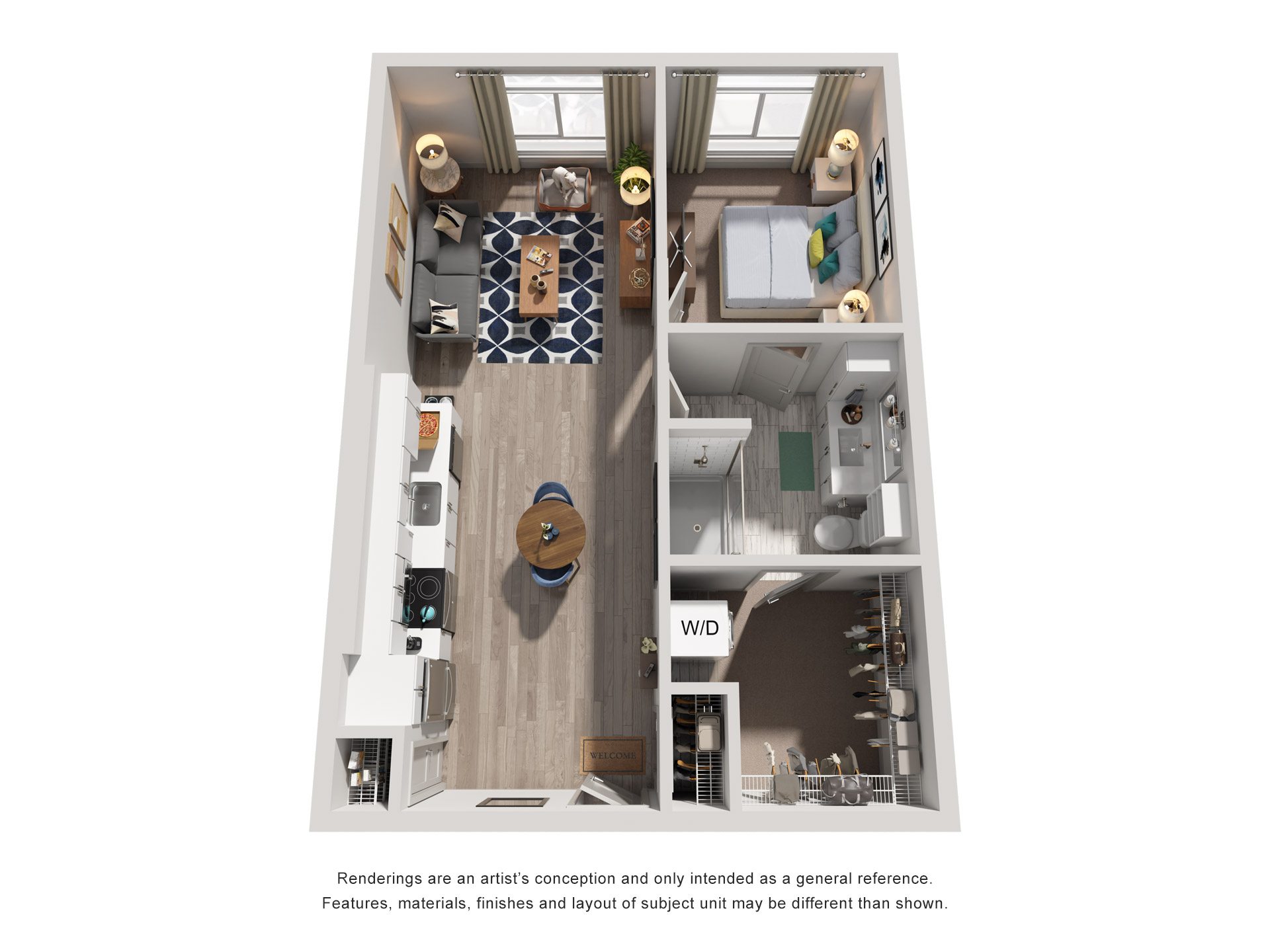 1 Bed 1 Bath Floor Plan | 666-676 Sq. Ft. at Vista Brooklynn Apartments, in Jacksonville, Florida