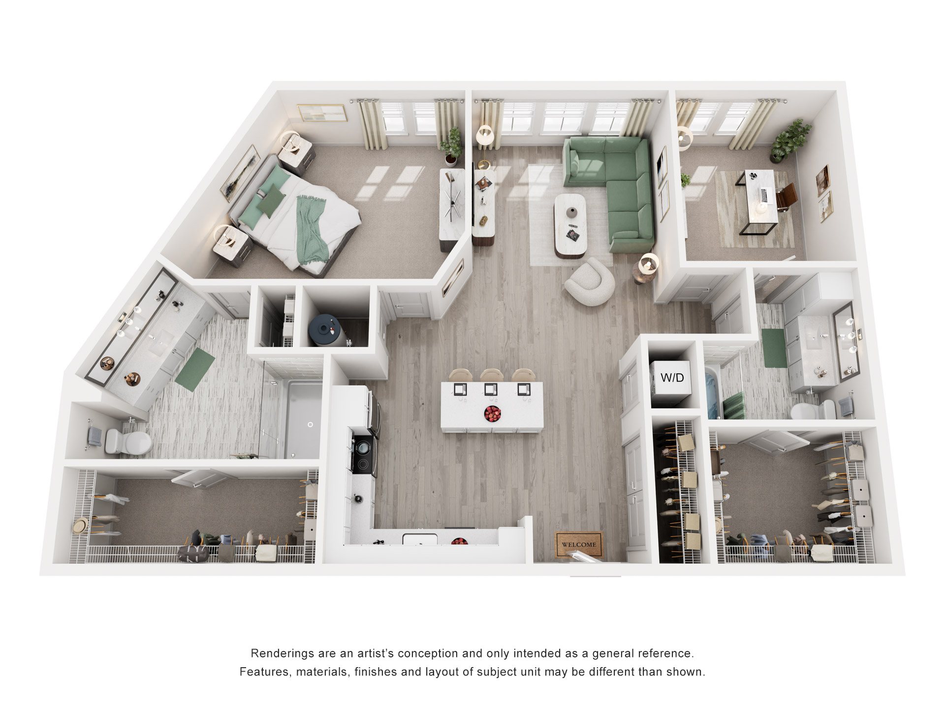 2 Bed 2 Bath Floor Plan | 1,277 Sq. Ft. at Lyric at Norton Commons Apartments, Prospect, Kentucky