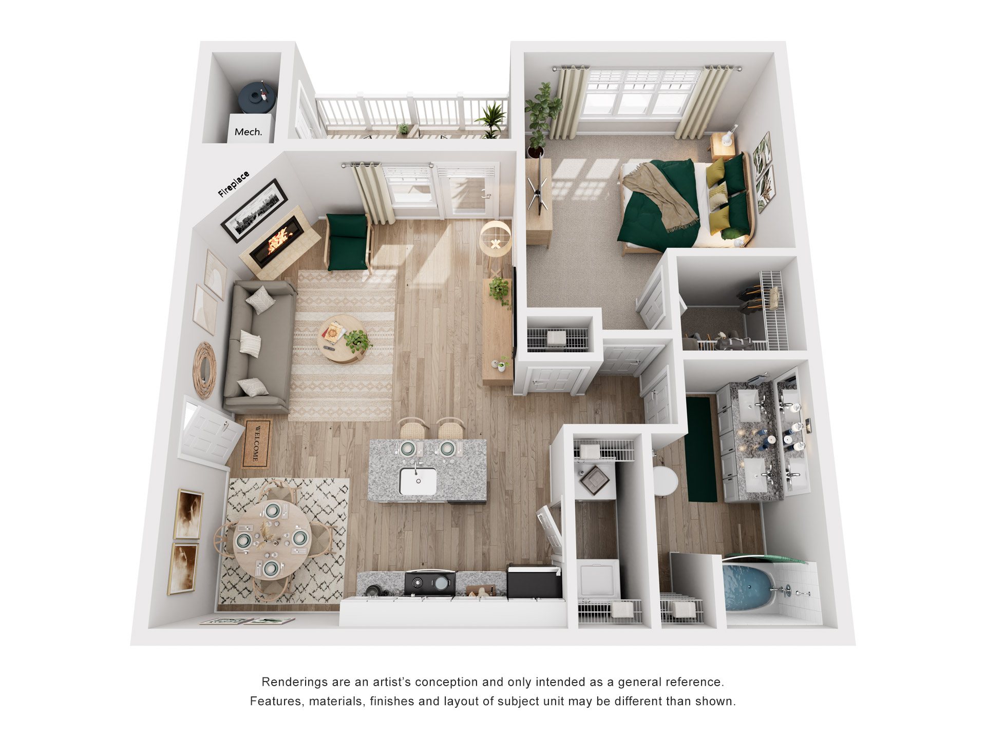1 Bed Bath Floor Plan | 786 Sq. Ft.  at SomerHill Farms Apartments, Gainesville, VA 20155