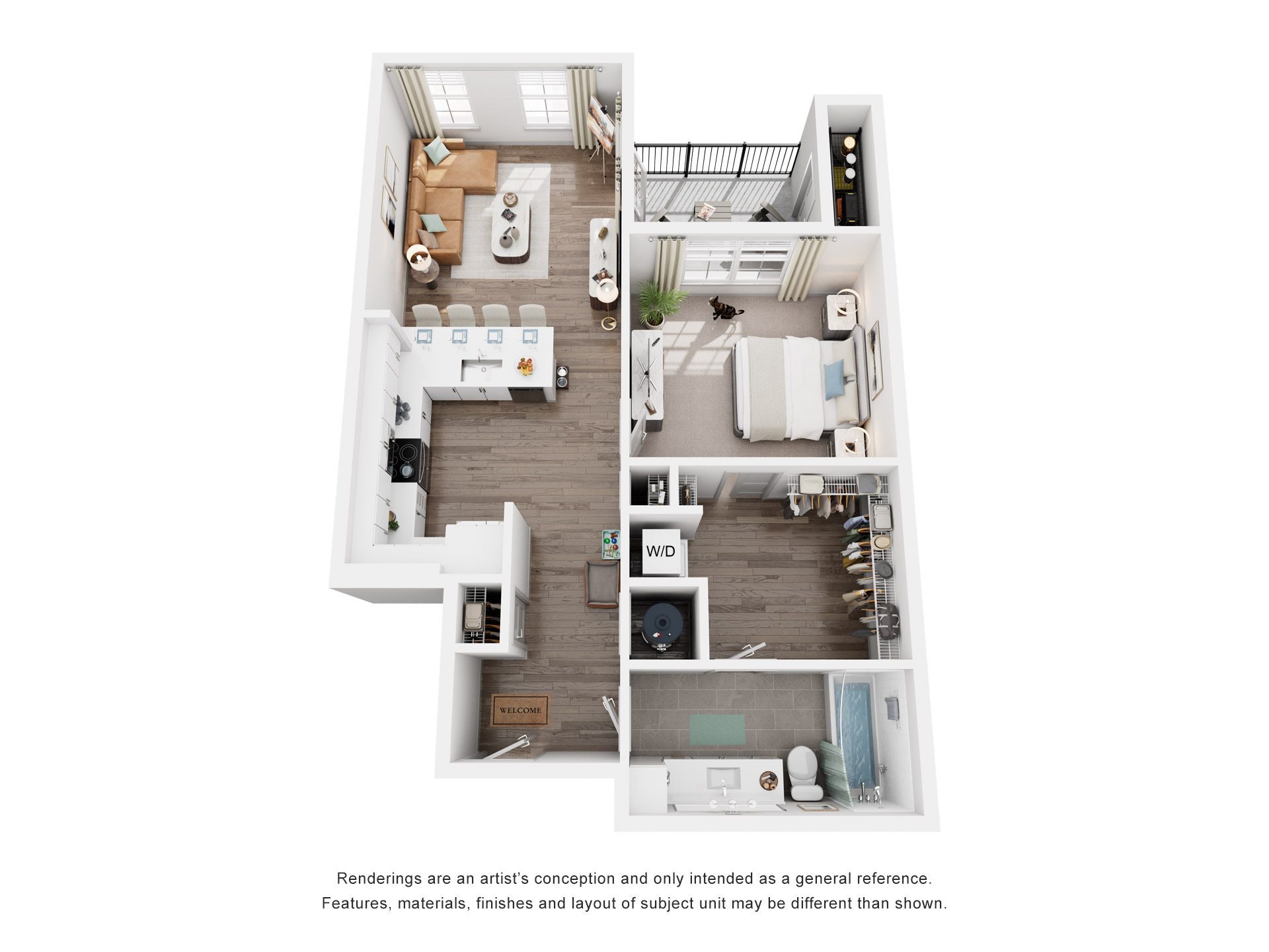 1 Bed 1 Bath Floor Plan | 726 Sq. Ft. at Canopy at Ginter Park Apartments in Richmond, Virginia