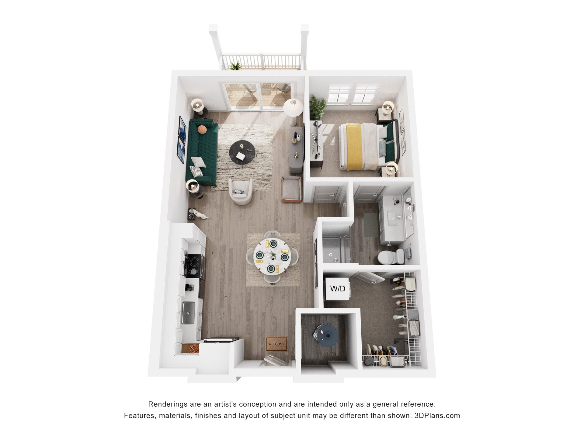 1 Bed 1 Bath Floor Plan | 620 Sq. Ft. at Artistry at Winterfield Apartments, Midlothian, VA 23112