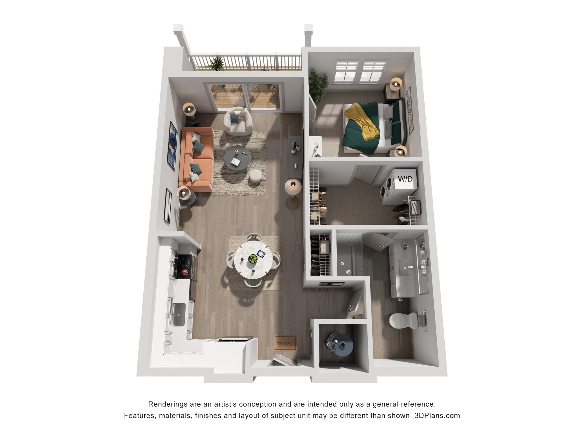 1 Bed 1 Bath Floor Plan | 685 Sq. Ft. at Artistry at Winterfield Apartments, VA 23112
