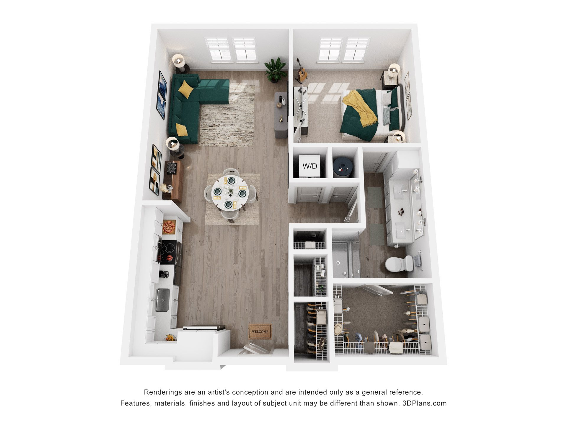 1 Bed 1 Bath Floor Plan | 788 Sq. Ft. at Artistry at Winterfield Apartments, Midlothian, Virginia