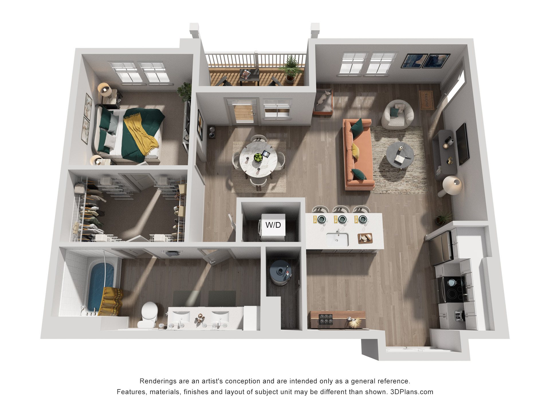 1 Bed 1 Bath Floor Plan | 834 Sq. Ft. at Artistry at Winterfield Apartments, Midlothian, VA 23112