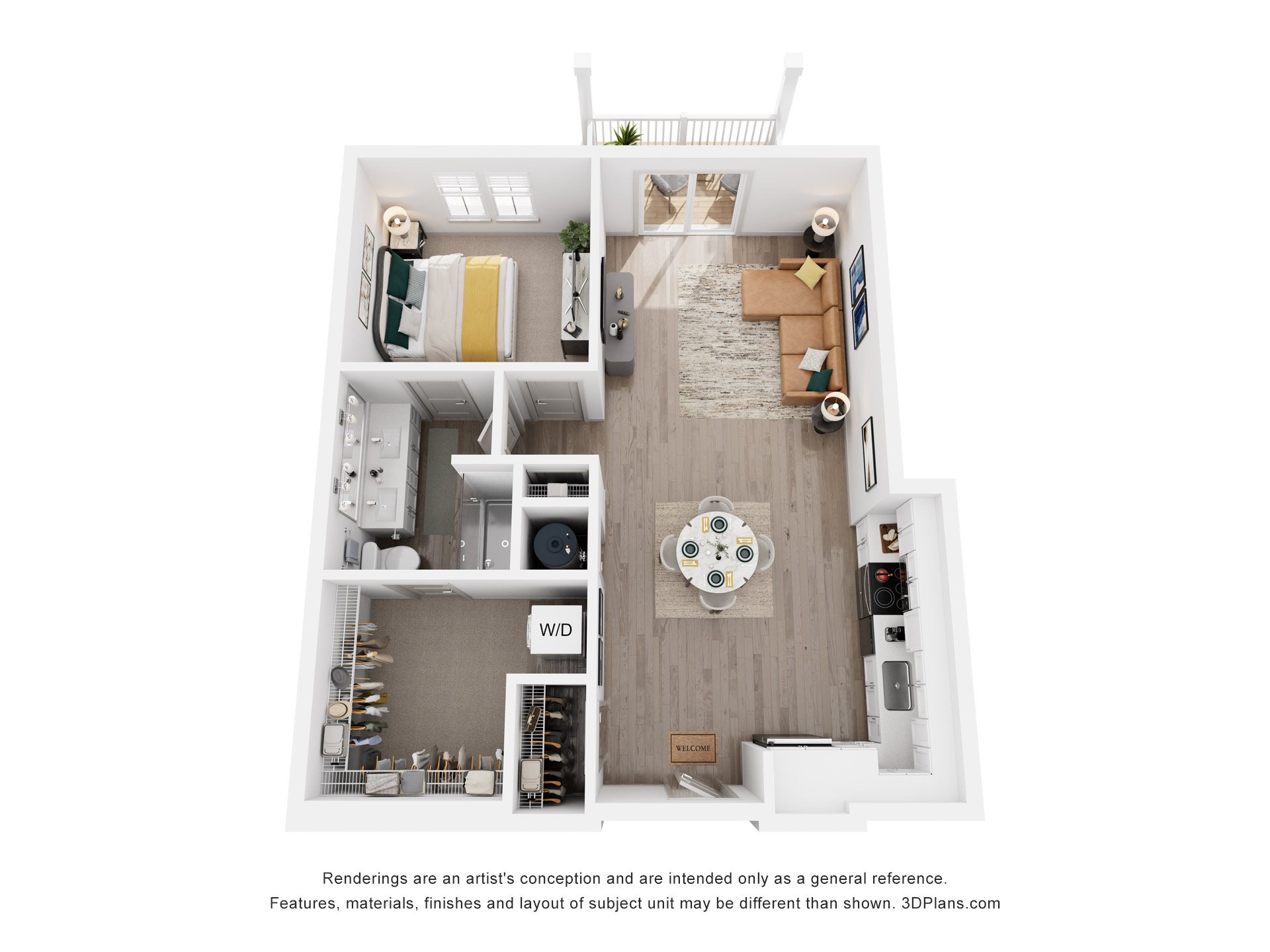 1 Bed 1 Bath Floor Plan | 810 Sq. Ft.