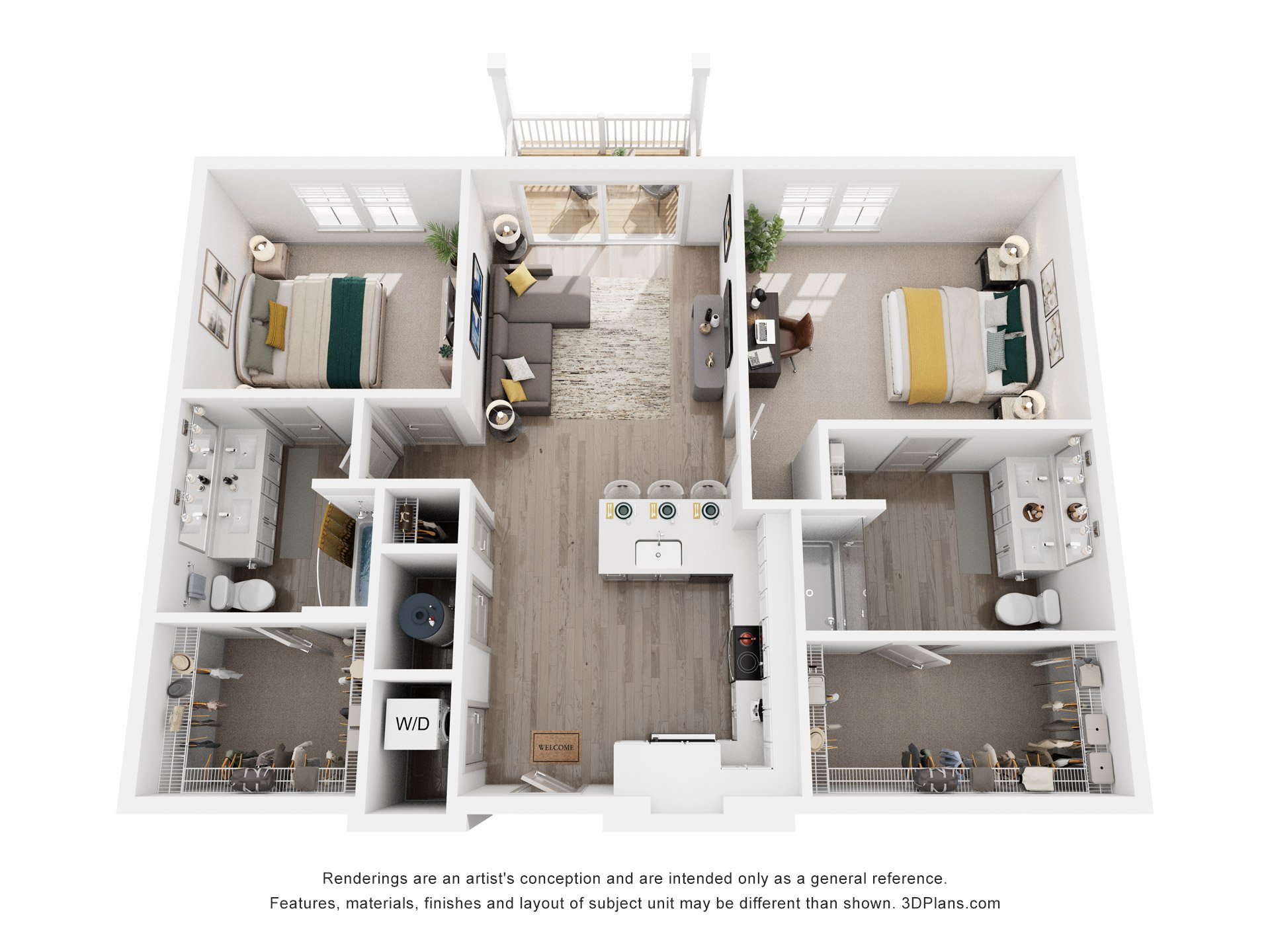 2 Bed 2 Bath Floor Plan | 1,066 Sq. Ft. at Artistry at Winterfield Apartments, Virginia 23112