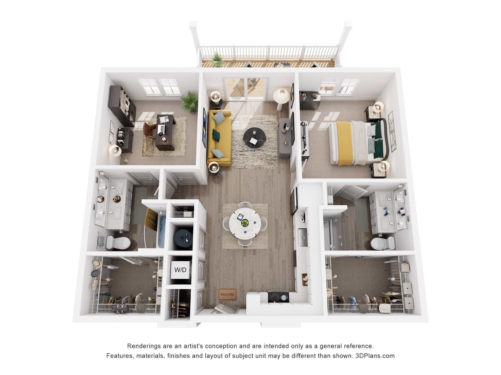2 Bed 2 Bath Floor Plan | 1,142 Sq. Ft. at Artistry at Winterfield Apartments, Midlothian, VA