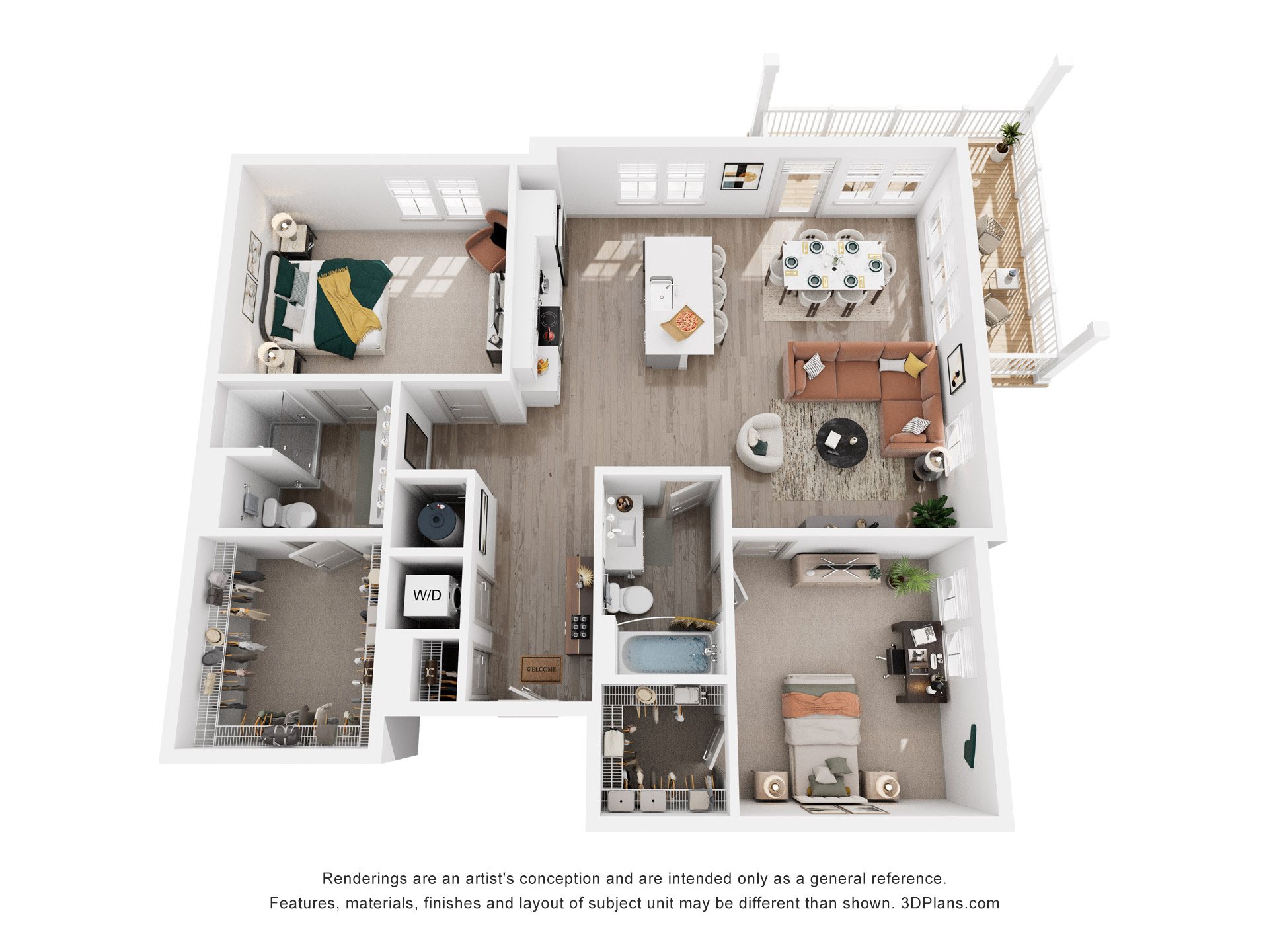 2 Bed 2 Bath Floor Plan | 1,222 Sq. Ft. at Artistry at Winterfield Apartments, Midlothian, 23112