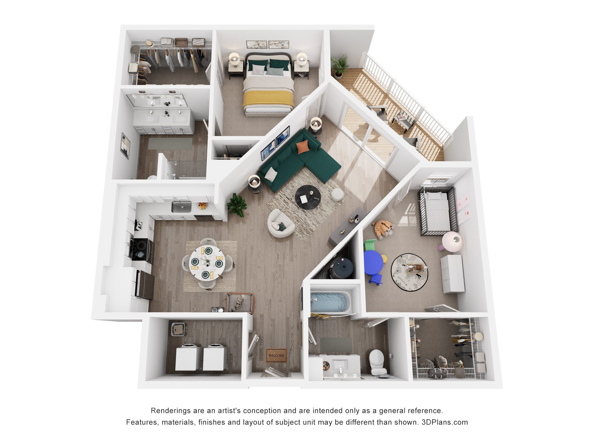 2 Bed 2 Bath Floor Plan | 1,172 Sq. Ft. at Artistry at Winterfield Apartments, Virginia 23112