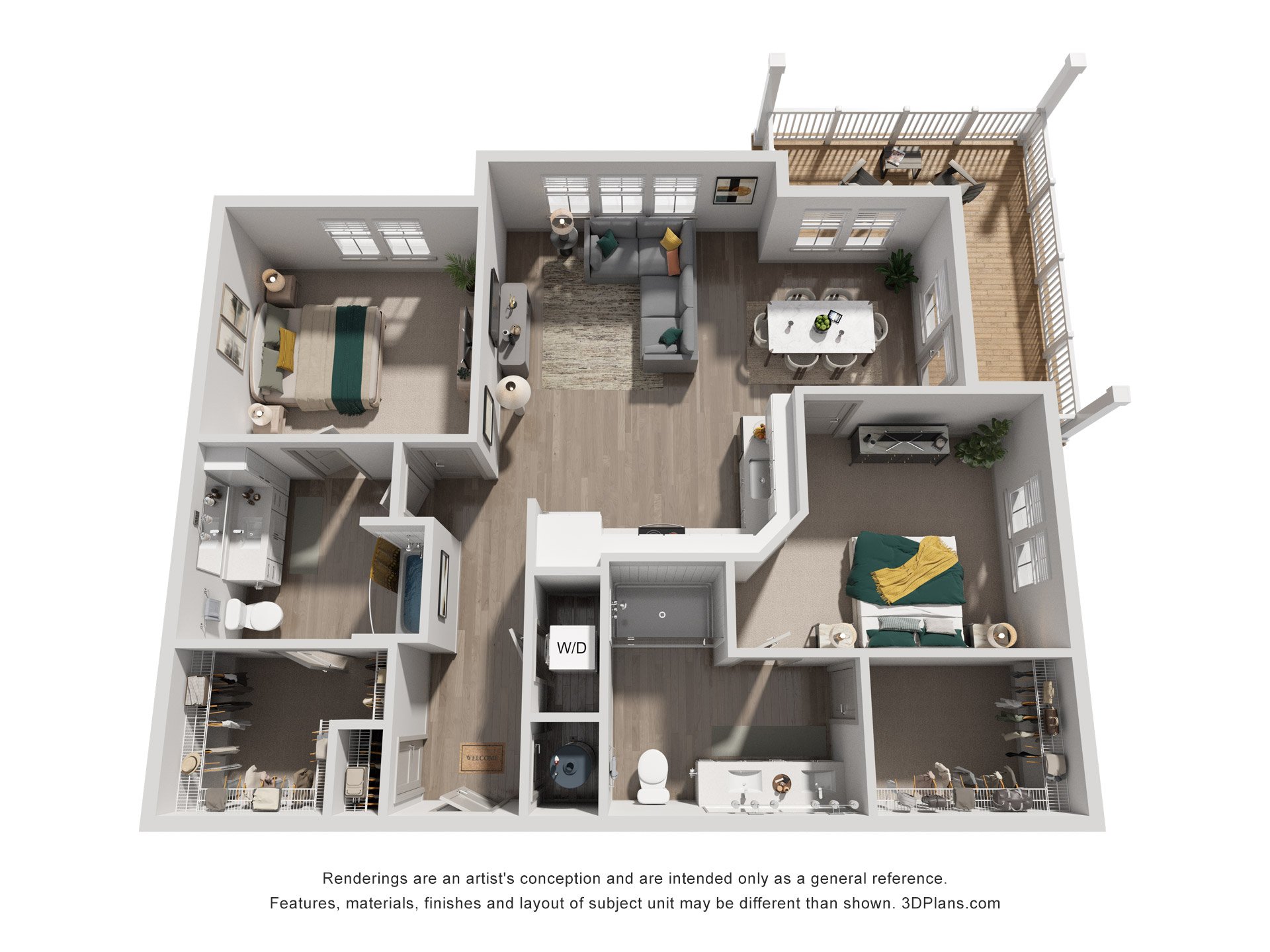 2 Bed 2 Bath Floor Plan | 1,269 Sq. Ft. at Artistry at Winterfield Apartments, Midlothian, VA 23112