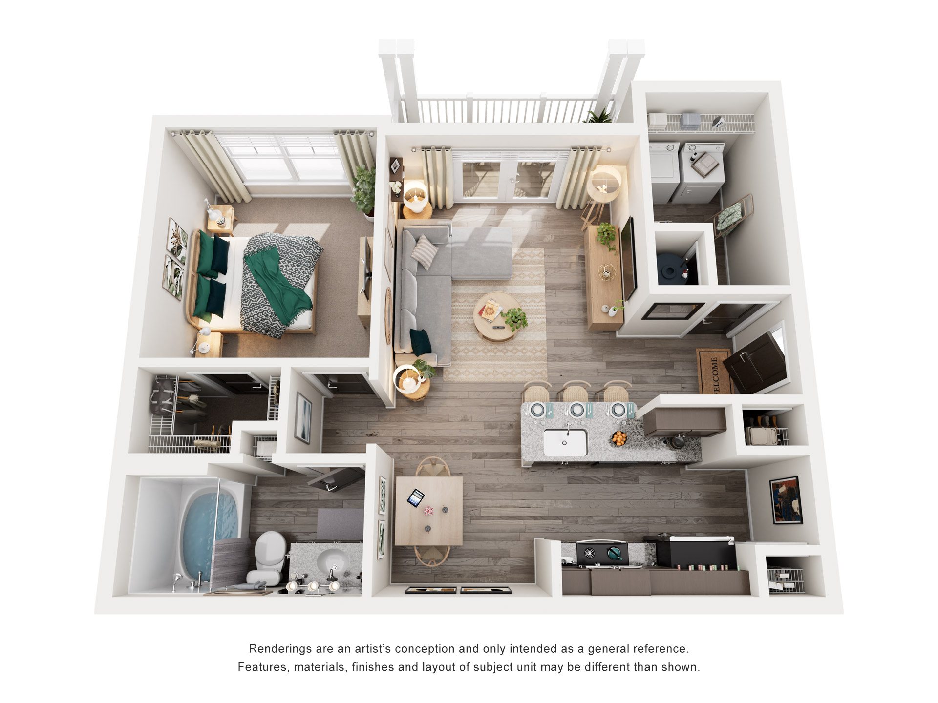 1 Bed 1 Bath Floor Plan | 737-822 Sq. Ft. at Retreat at Arden Farms in Arden, North Carolina