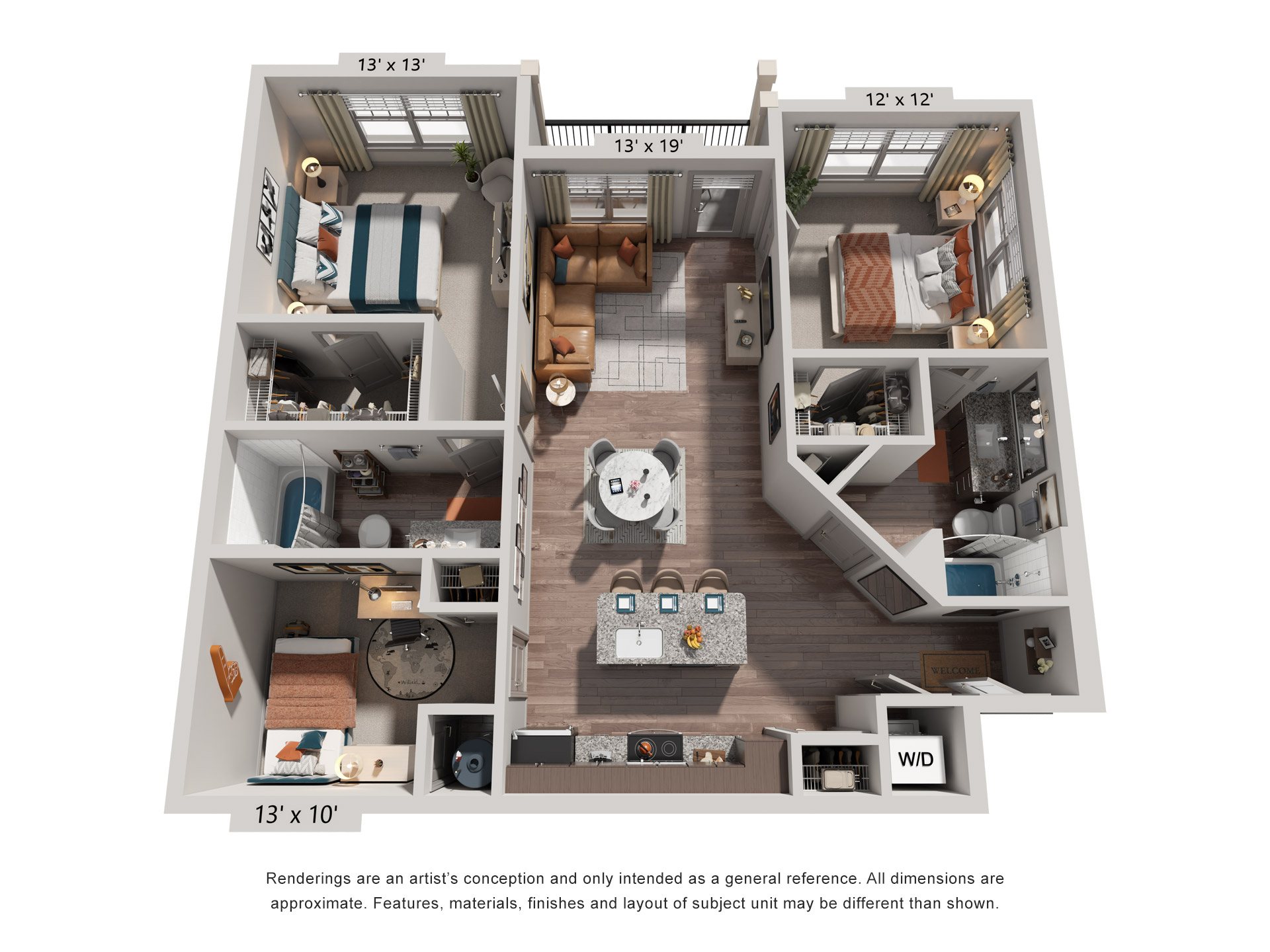 2 Bed 2 Bath Floor Plan | 1,245 Sq. Ft.