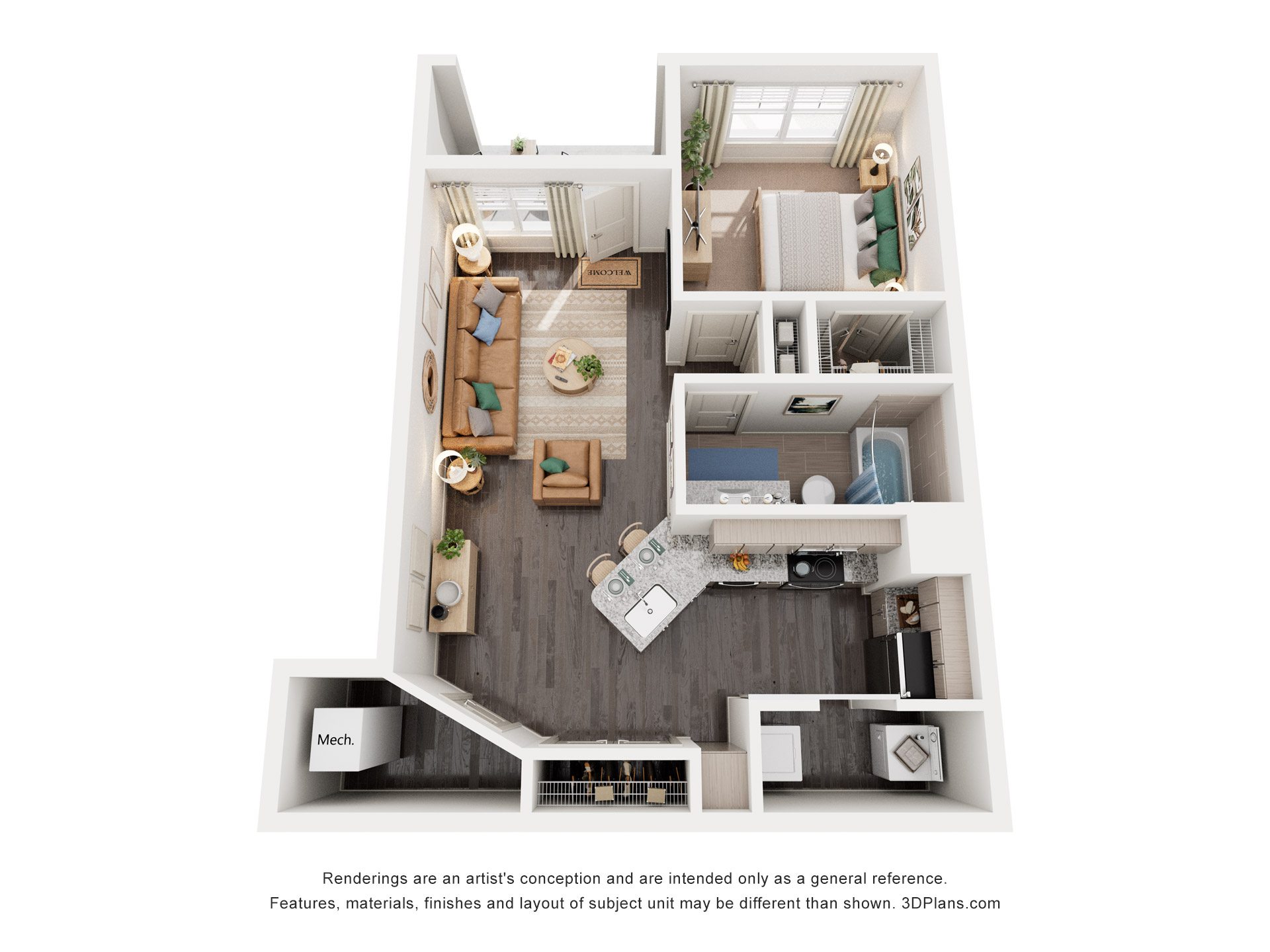 1 Bed 1 Bath Floor Plan | 760 Sq. Ft. at Promenade at Newnan Crossing in Newnan, Georgia