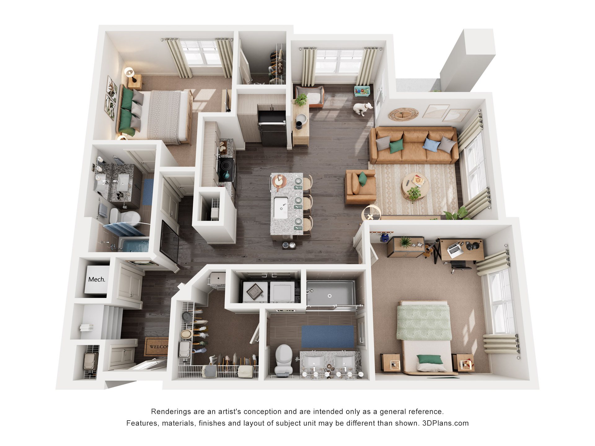 2 Bed 2 Bath Floor Plan | 1,172 Sq. Ft. at Promenade at Newnan Crossing in Newnan, Georgia, 30265
