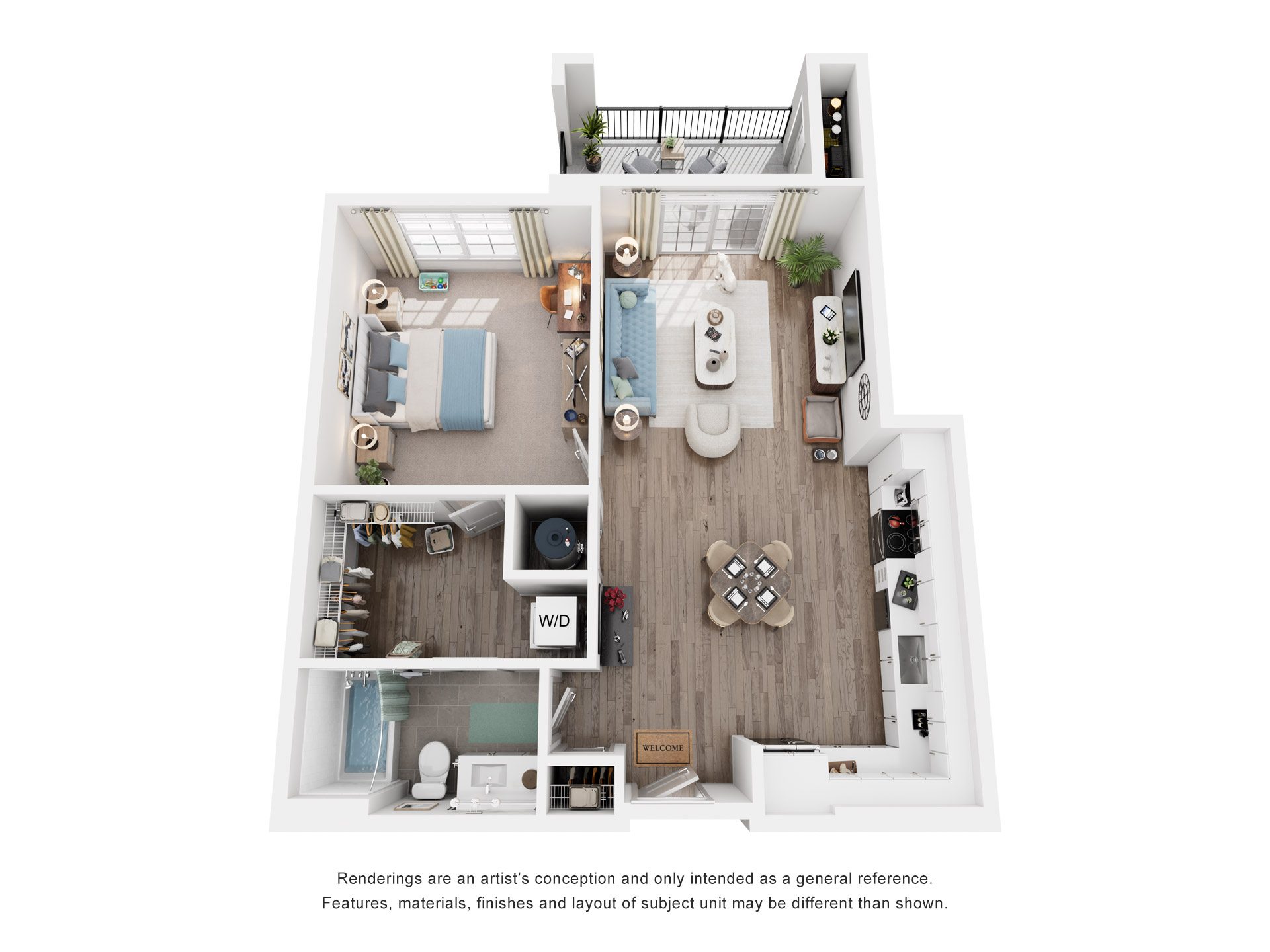 1 Bed 1 Bath Floor Plan | 750 Sq. Ft. at Canopy at Ginter Park Apartments in Richmond, VA 23227