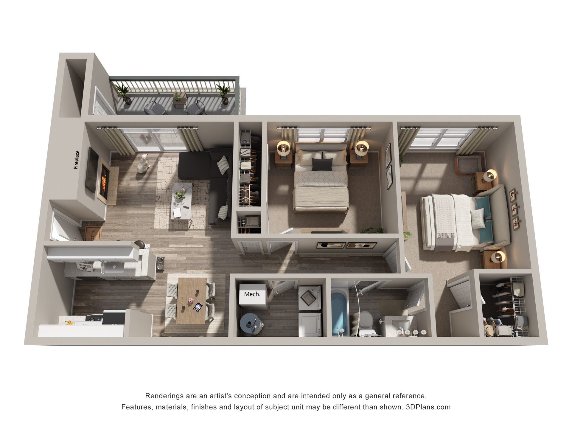 2 Bed 1 Bath Floor Plan | 840 Sq. Ft. at Hunters Chase Apartments, VA 23112