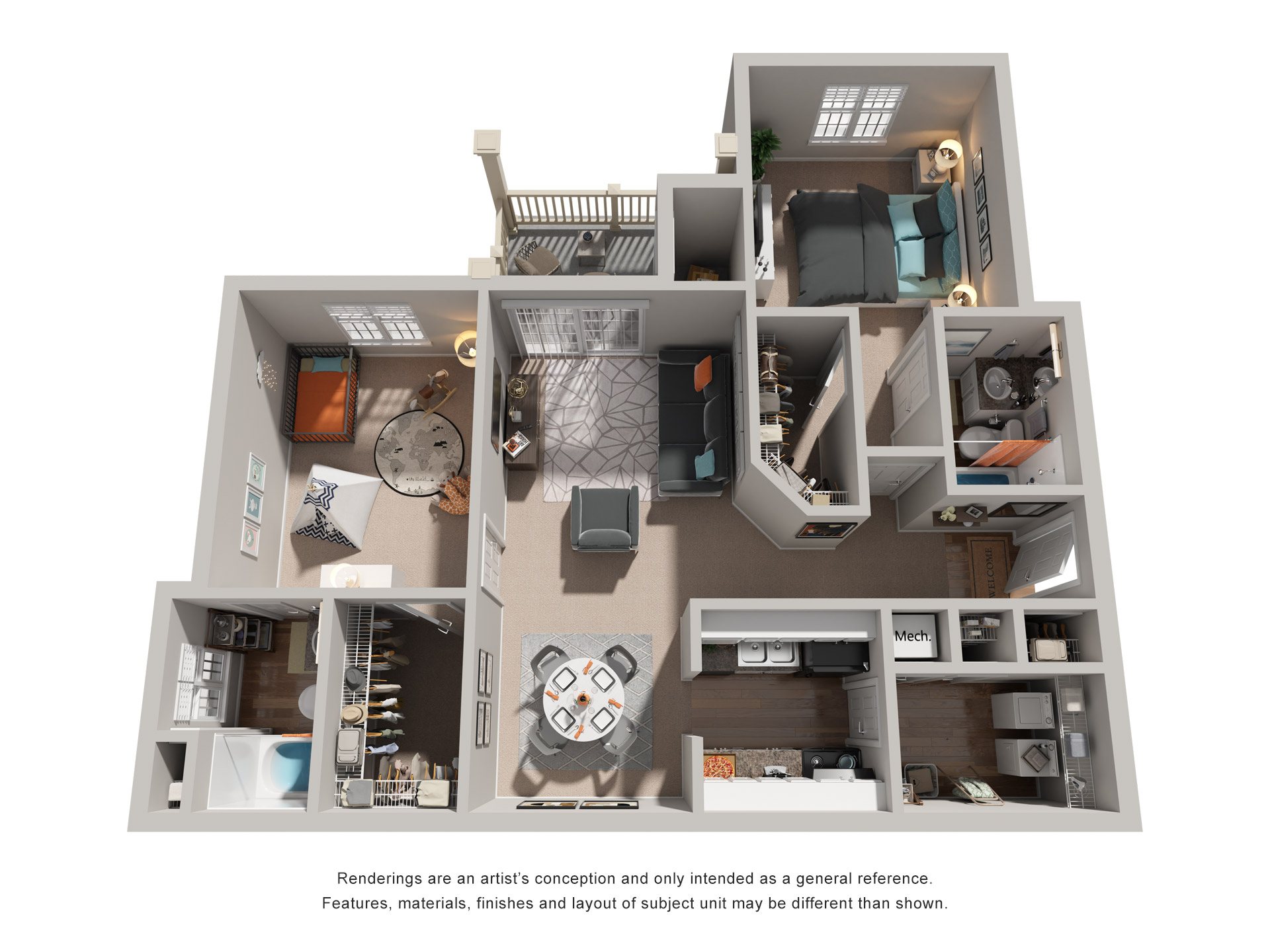 2 Bed 2 Bath Floor Plan | 1,223 Sq. Ft. at Austin Chase Apartments, Macon, Georgia 31210
