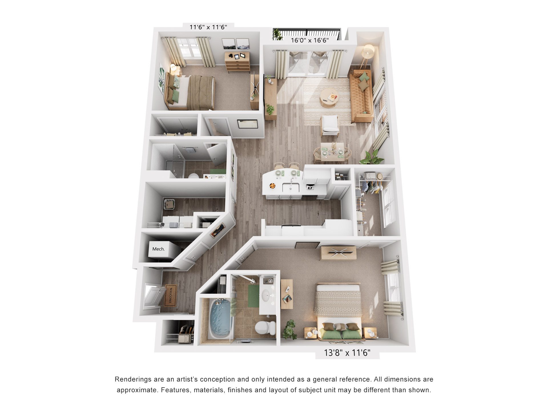 Birchwood Floorplan at Flats at West Broad Village, Glen Allen, 23060