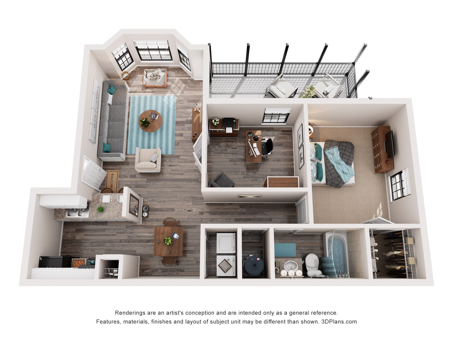 1 Bed 1 Bath Floor Plan | 836 Sq. Ft. at Bradford Pointe, Augusta, Georgia