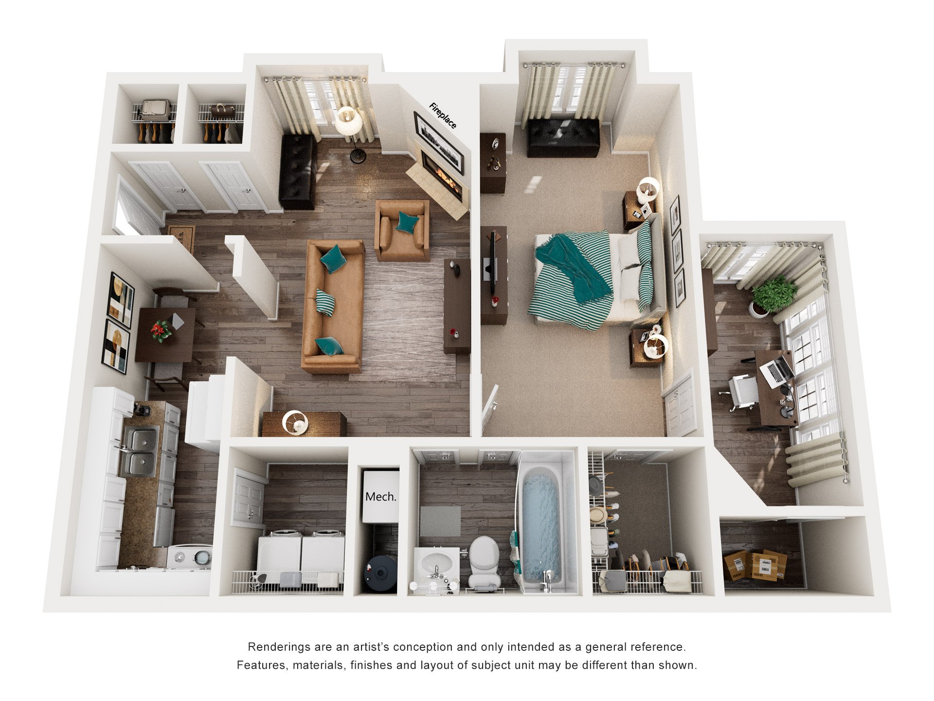 1 Bed 1 Bath Floor Plan | 823-923 Sq. Ft. at Abbington Place Apartments, Greensboro, NC, 27407