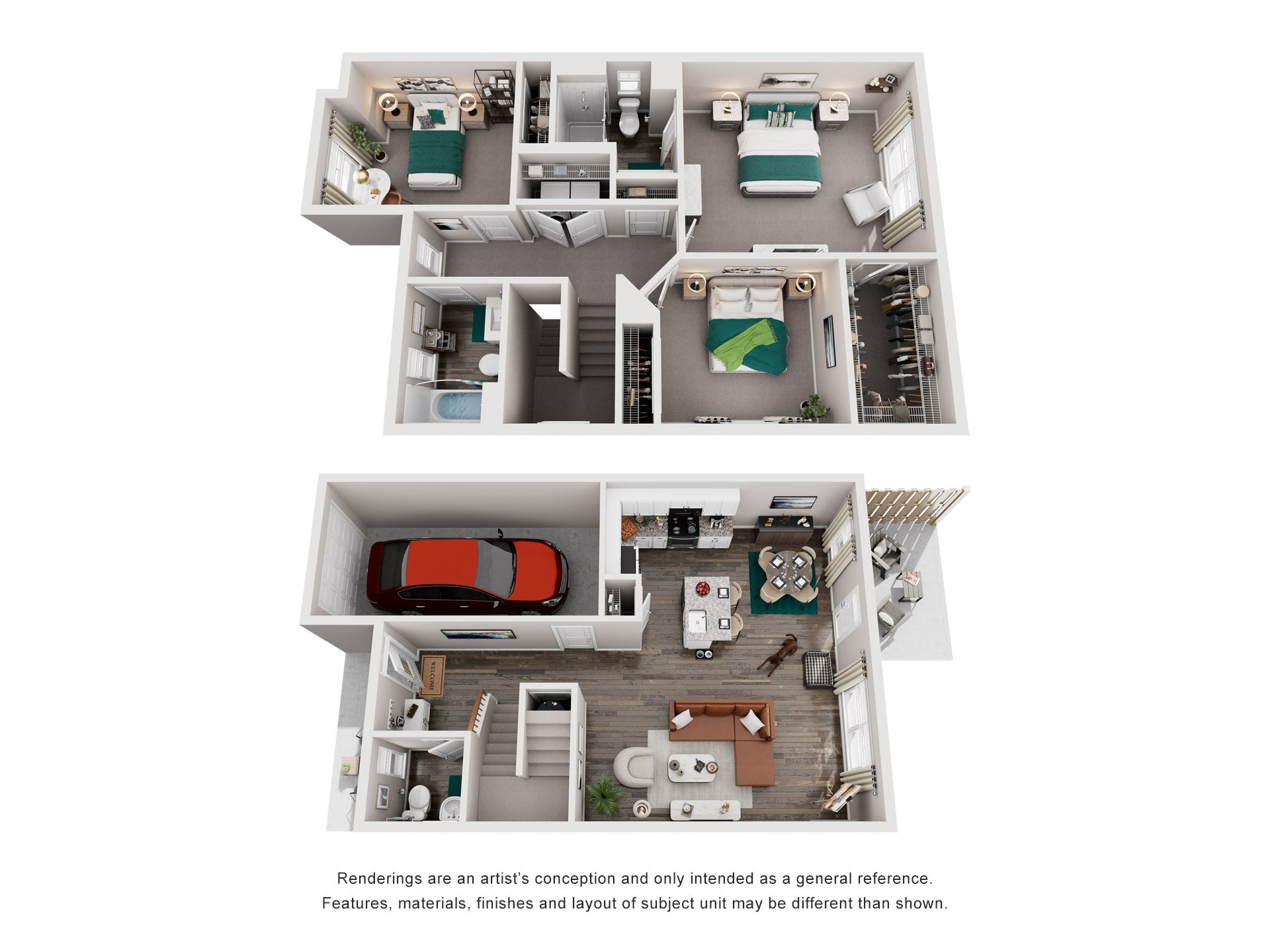 3 Bed 2.5 Bath Floor Plan | 1,440 Sq. Ft. at Brighton Townhomes in Acworth, Georgia