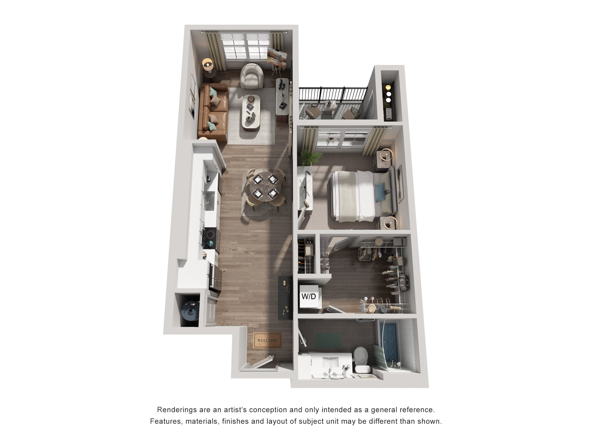 1 Bed 1 Bath Floor Plan | 784 Sq. Ft. at Canopy at Ginter Park Apartments in VA 23227