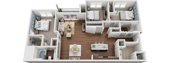3D floor plan with multiple bedrooms | 1,482 Sq. Ft. at Colony at Centerpointe Apartments, Virginia, 23114