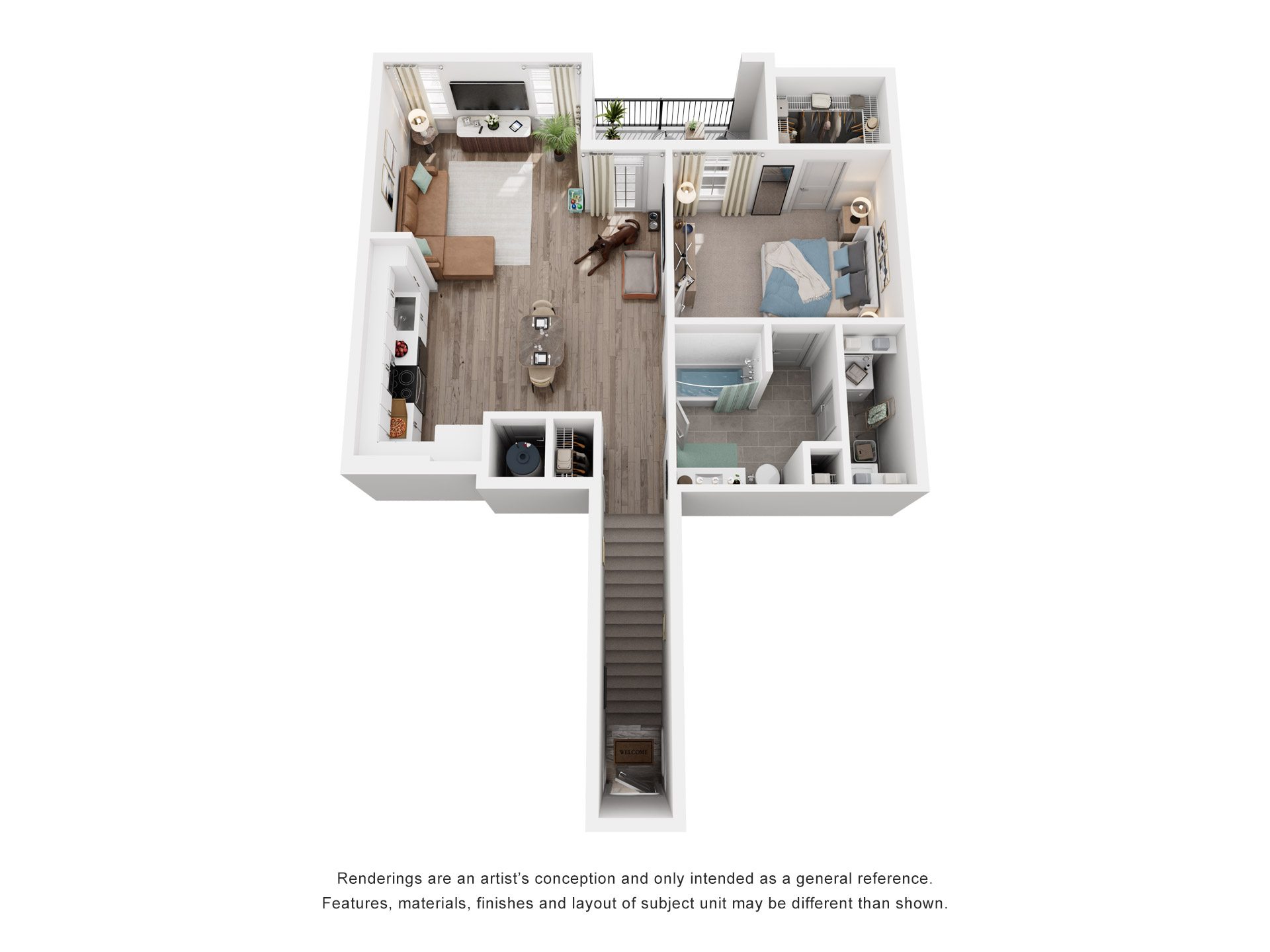 1 Bed 1 Bath Floor Plan | 755 Sq. Ft. at Canopy at Ginter Park Apartments in Richmond, VA