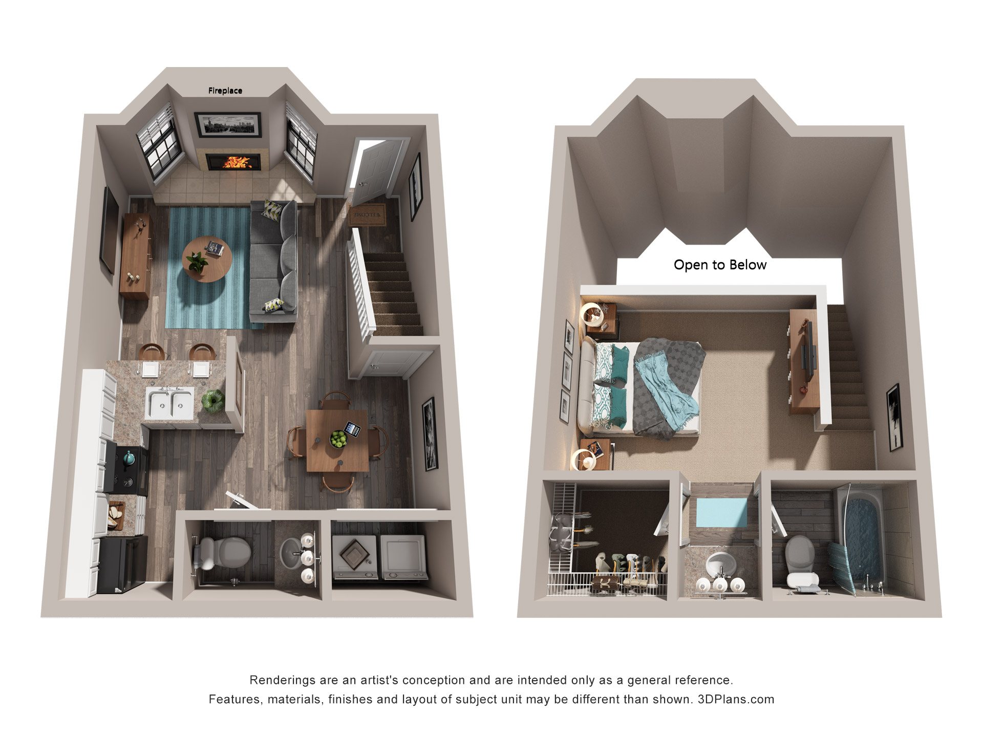 1 Bed 1.5 Bath Floor Plan | 801 Sq. Ft. at Bradford Pointe, Augusta, Georgia 30909
