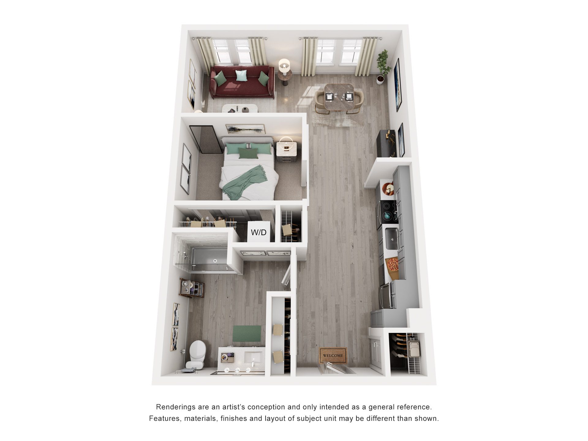 1 Bed 1 Bath Floor Plan | 672-693 Sq. Ft. at Lyric at Norton Commons Apartments, KY 40059