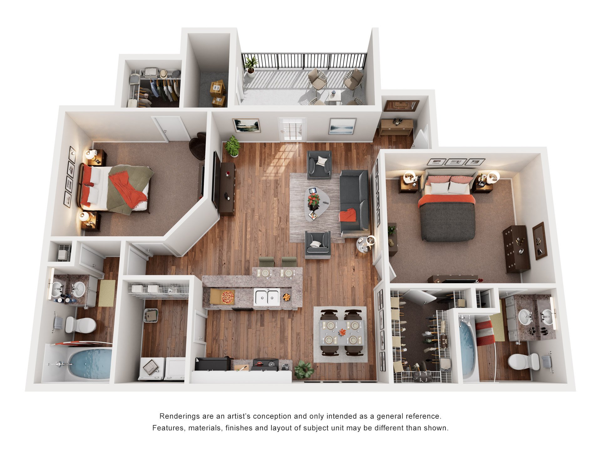 2 Bed  2 Bath Floor Plan | 1,128 Sq. Ft. at Huntington Chase Apartments, Georgia 31088