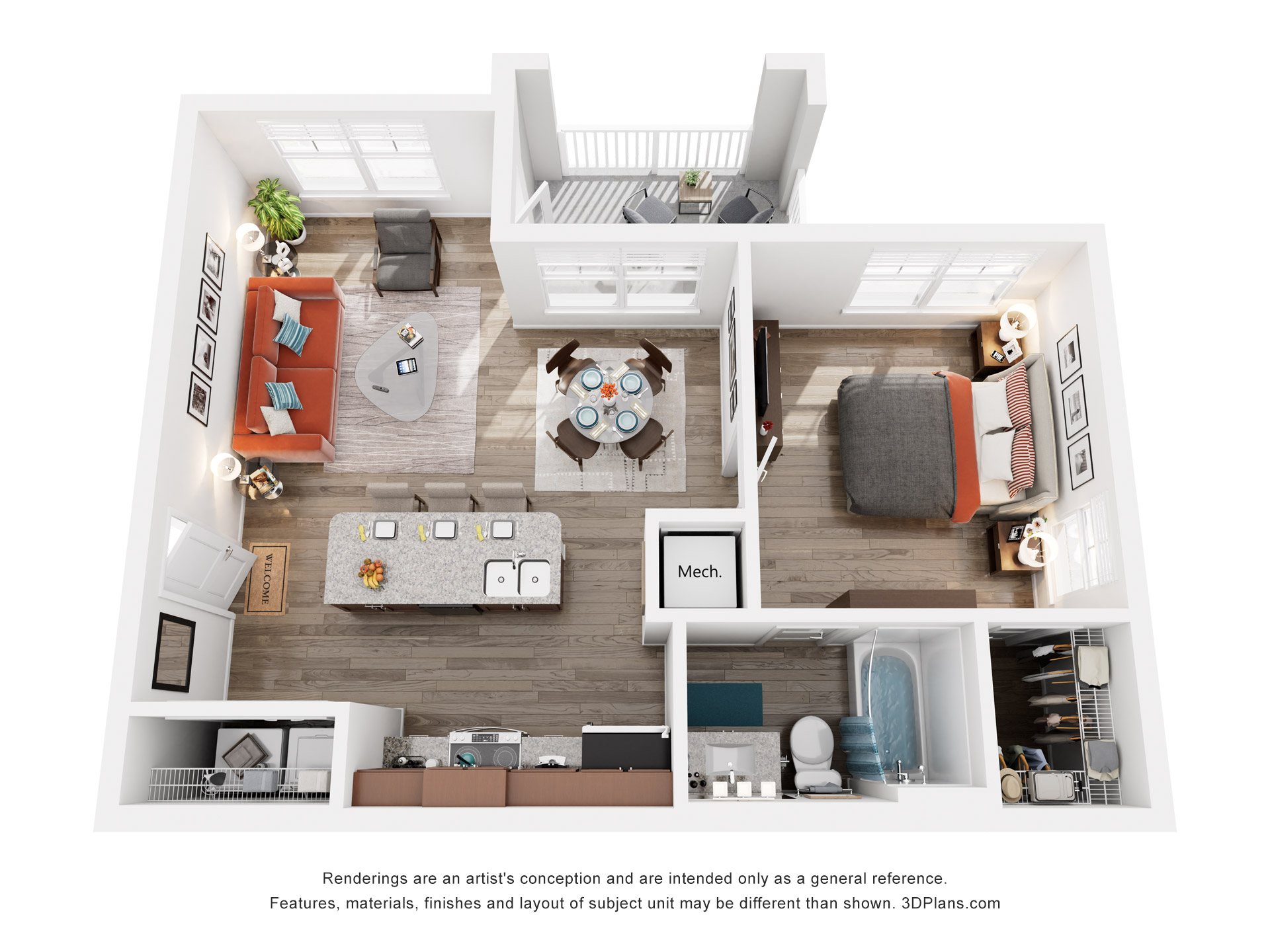 1 Bed 1 Bath Floor Plan | 731 Sq. Ft. at Capstone at Banks Crossing, Commerce, GA, 30529