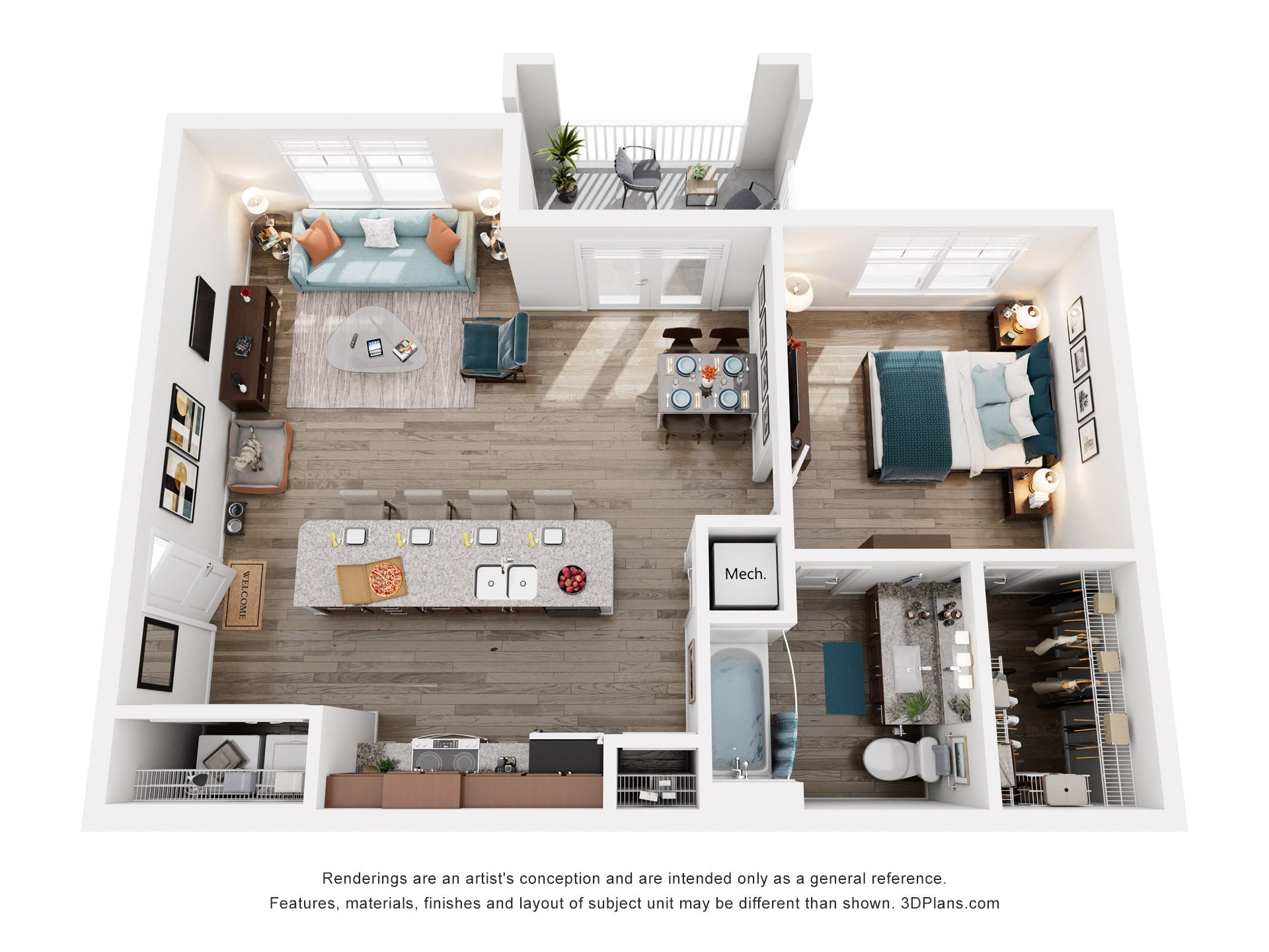 1 Bed 1 Bath Floor Plan | 856 Sq. Ft. at Capstone at Banks Crossing, Commerce, 30529