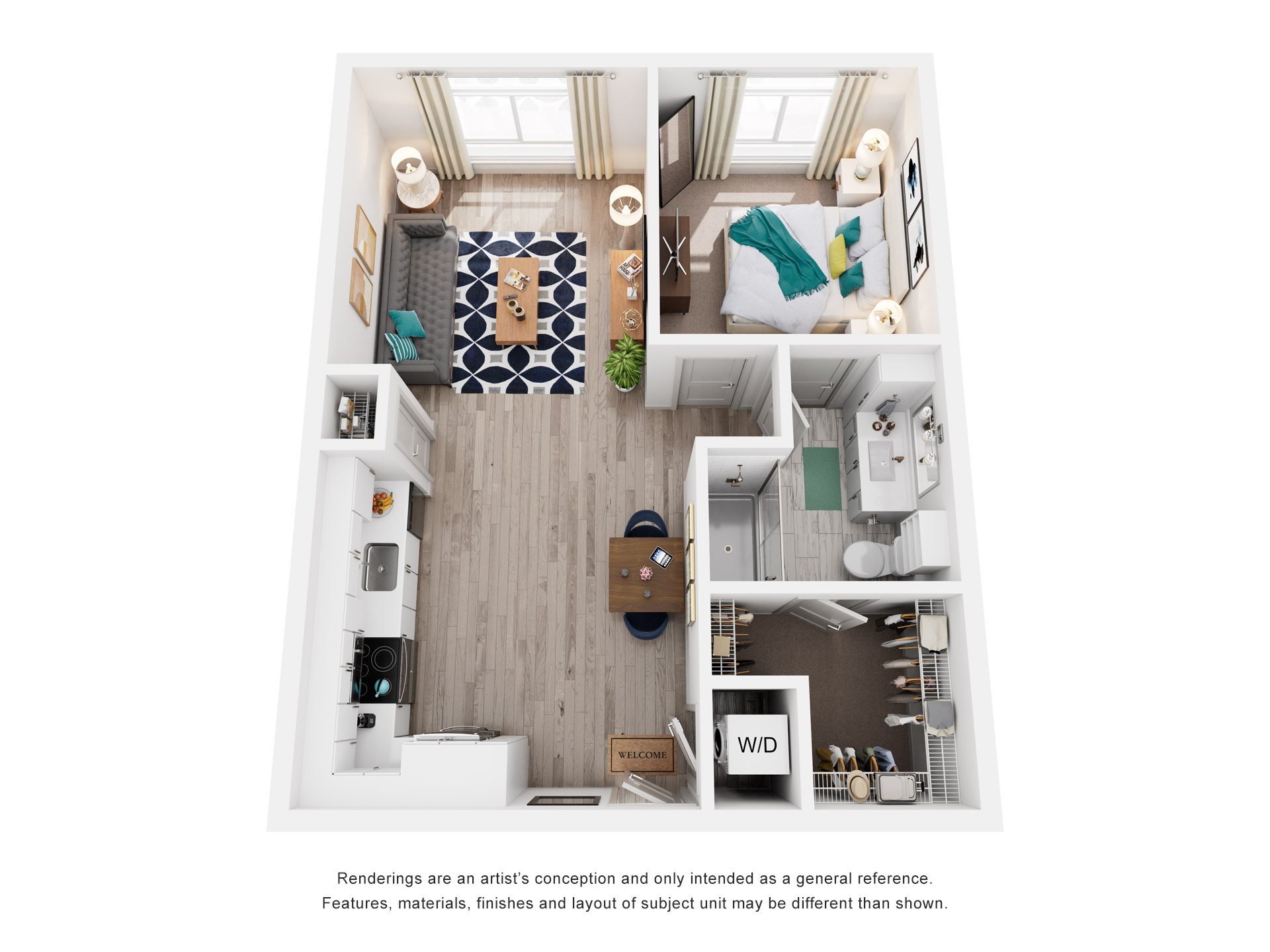 1 Bed 1 Bath Floor Plan | 750 Sq. Ft.