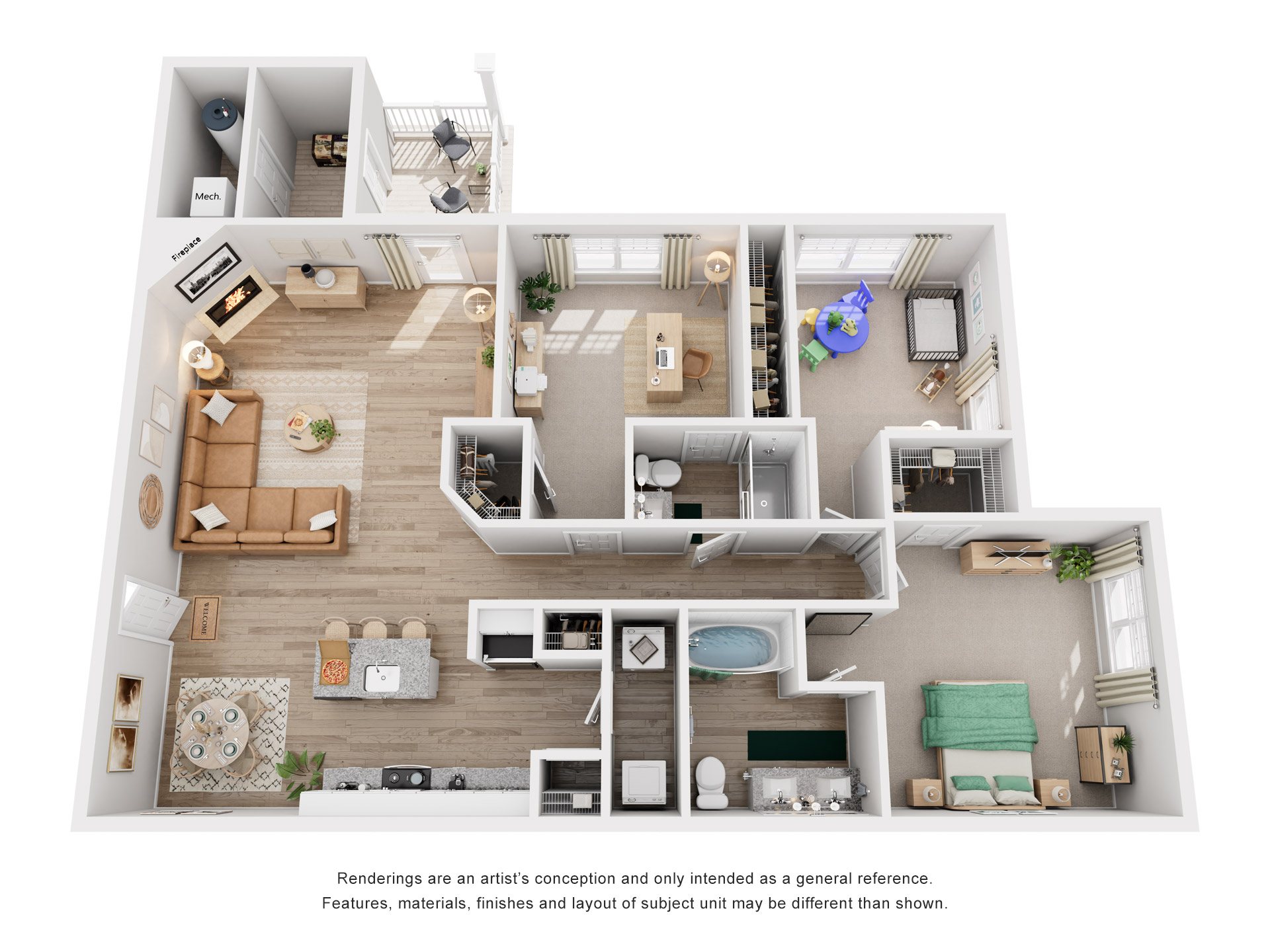 3 Bed 2 Bath Floor Plan | 1,447 Sq. Ft.  at SomerHill Farms Apartments, VA 20155