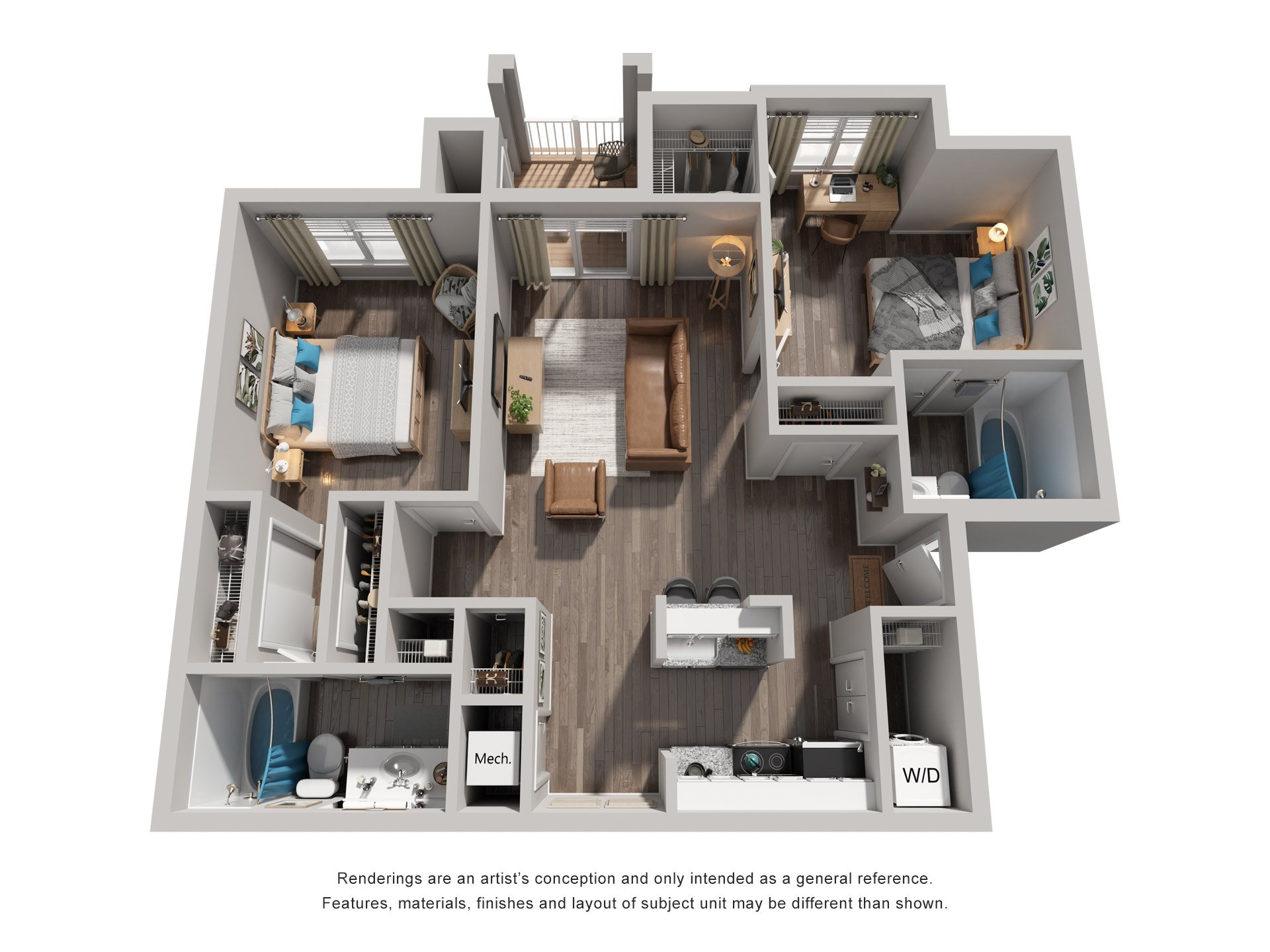 2 Bed 2 Bath Floor Plan | 960 Sq. Ft. at Trails at Short Pump Apartments in Richmond, 23233